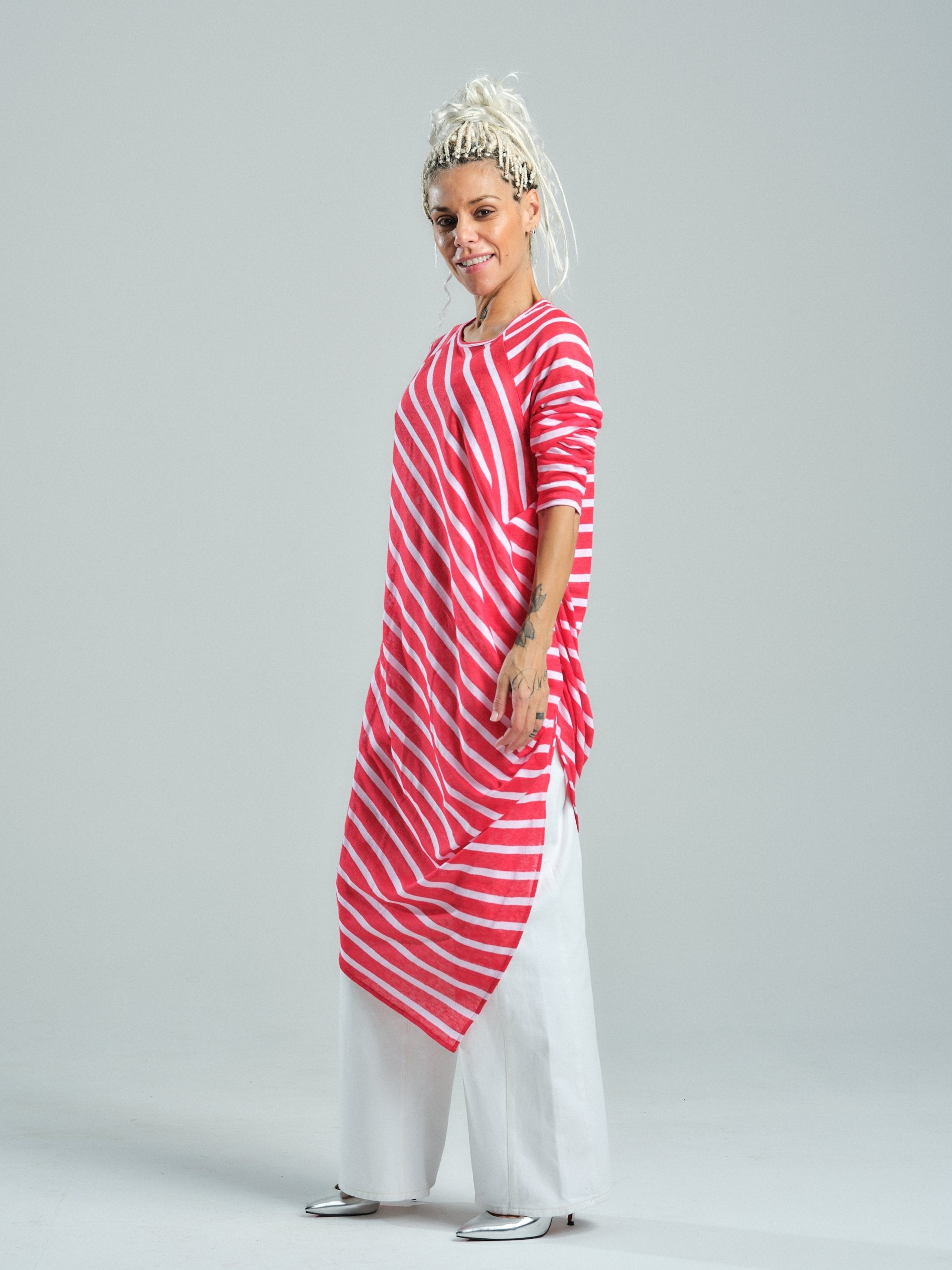 Red Striped Linen Tunic