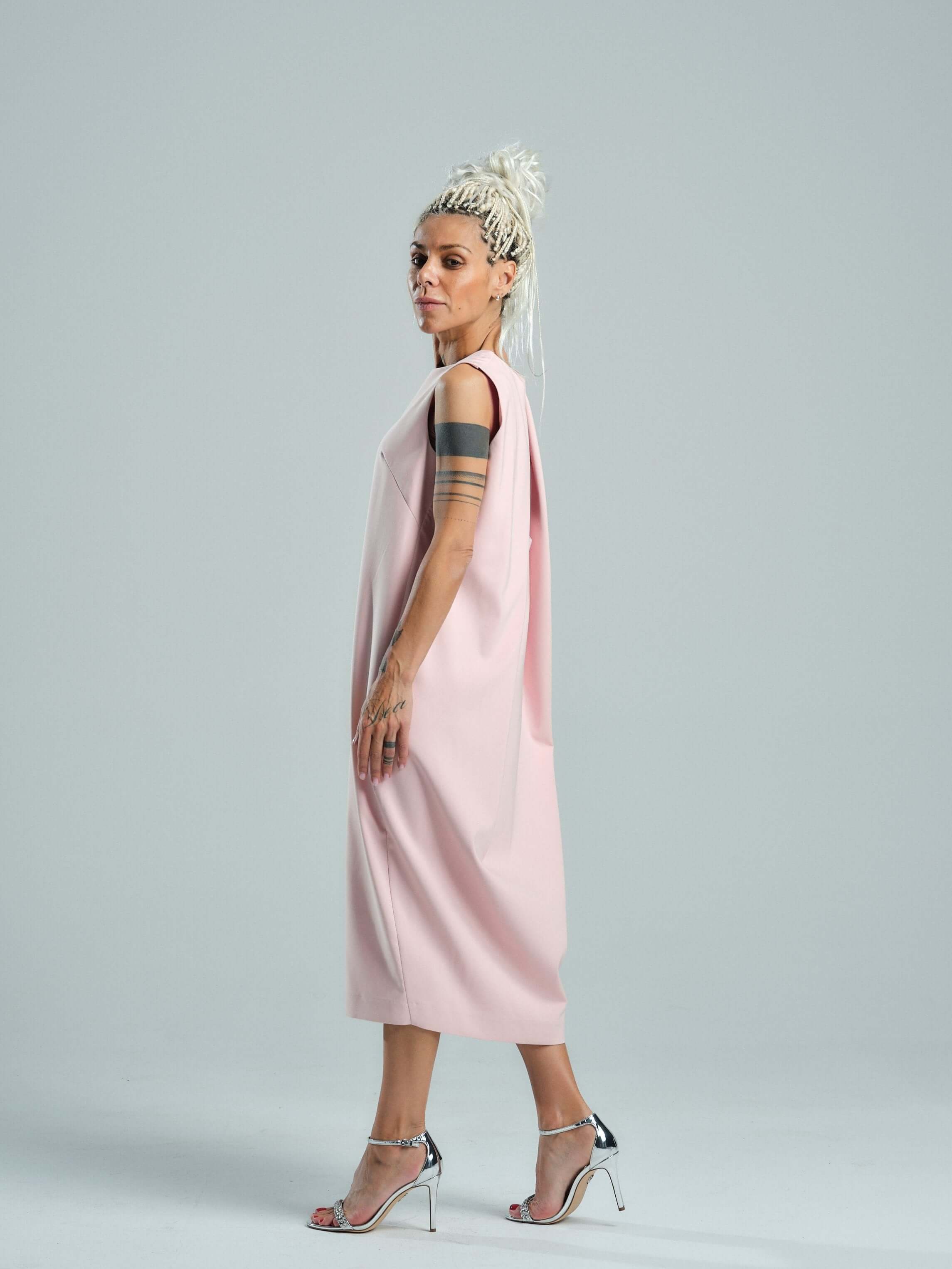 Pink Open-Back Shift Dress