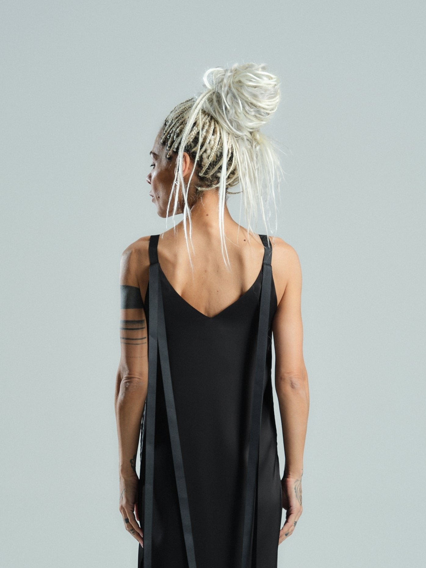 Tie-Detailed Black Midi Dress