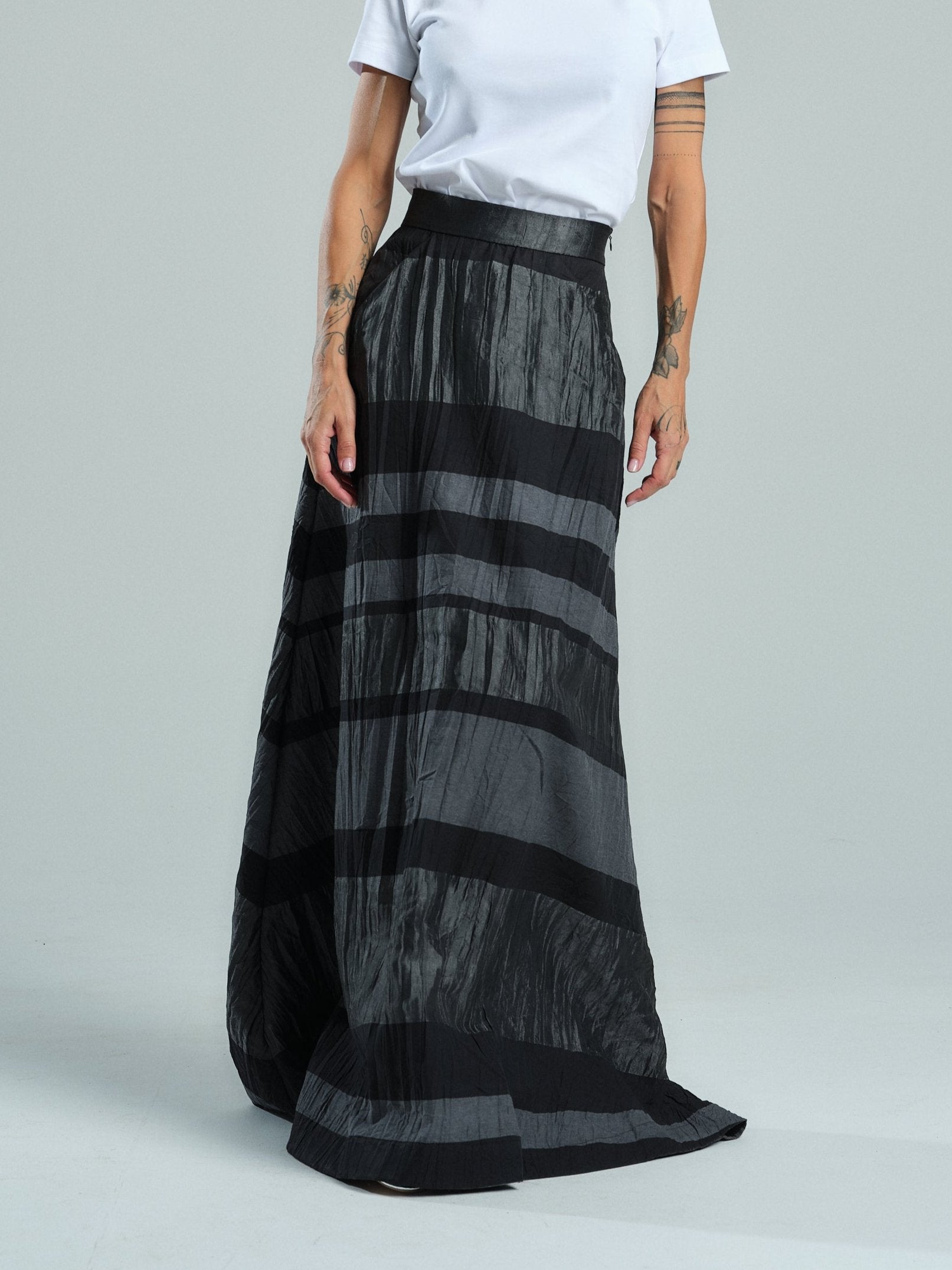 Striped Pleated Maxi Skirt