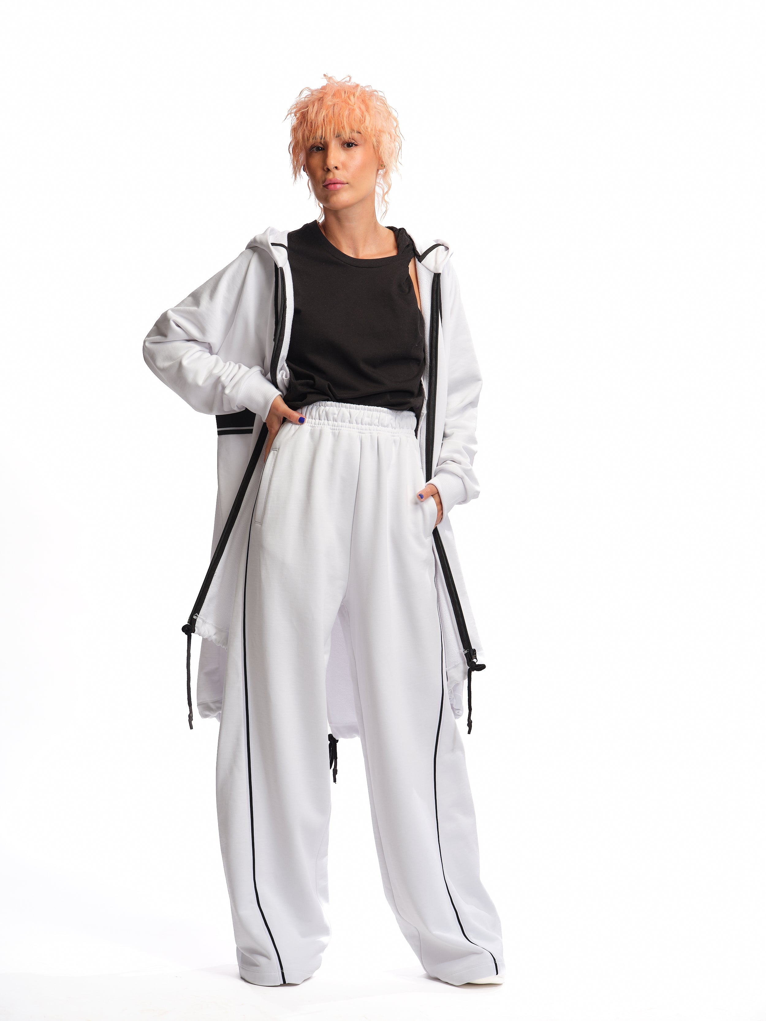 White Color-Block Activewear Set