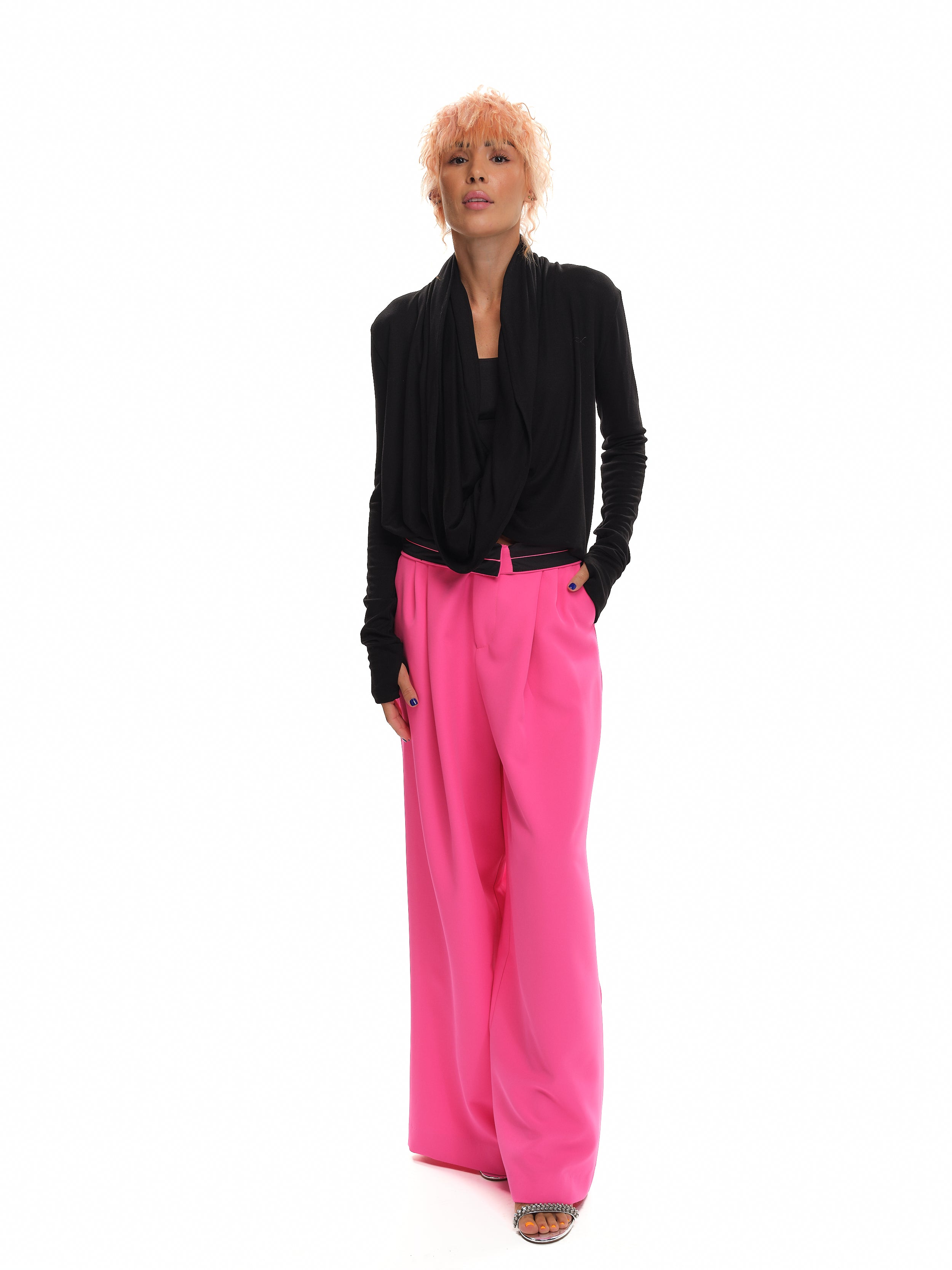 Pink Mid-Rise Wide-Leg Pants