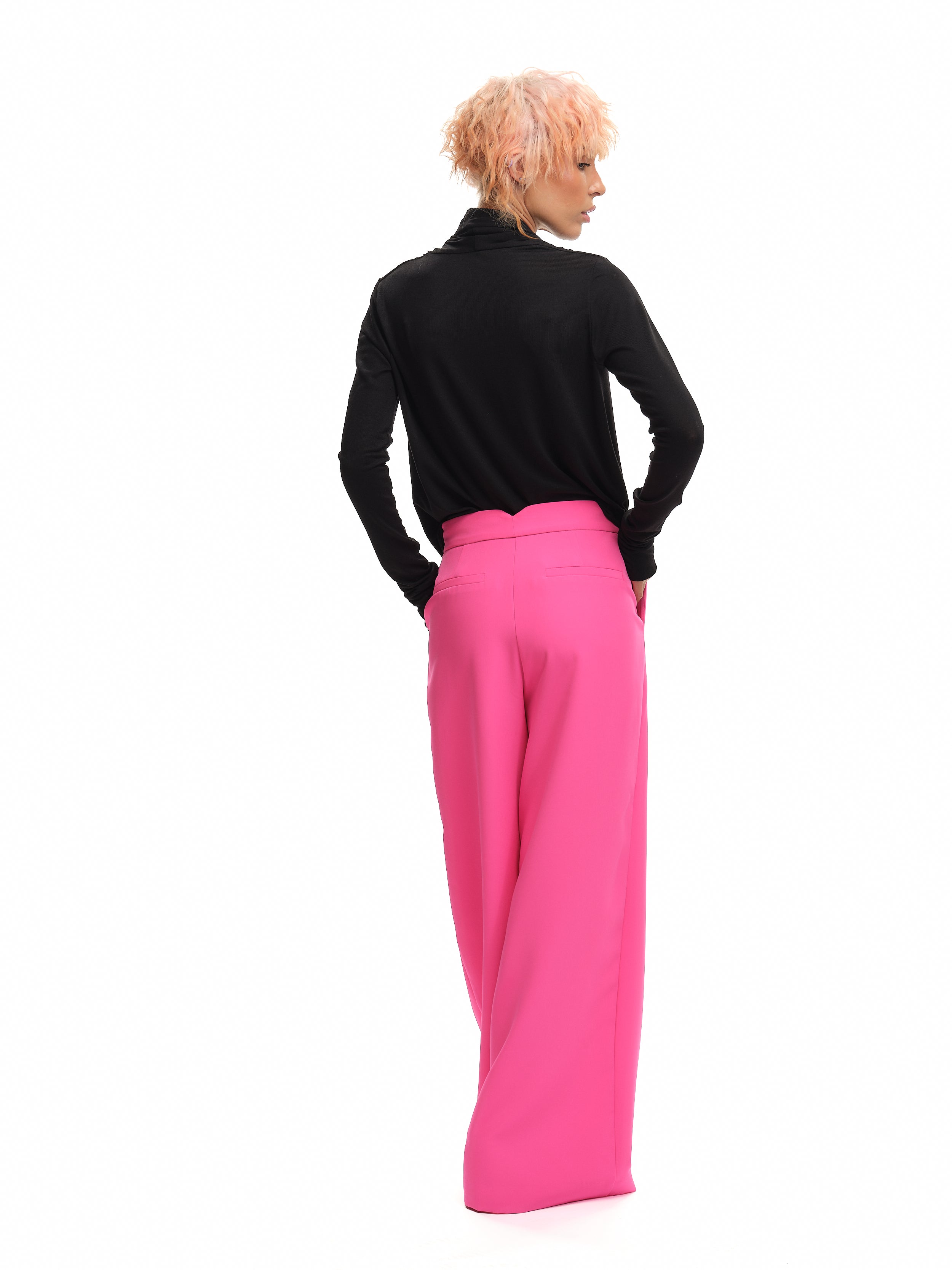 Pink Mid-Rise Wide-Leg Pants