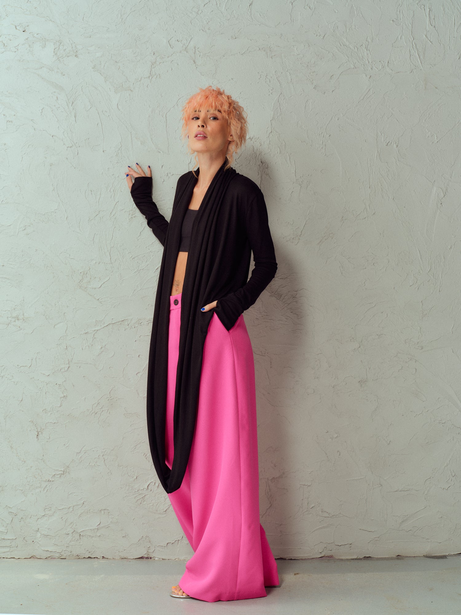 Pink Mid-Rise Wide-Leg Pants