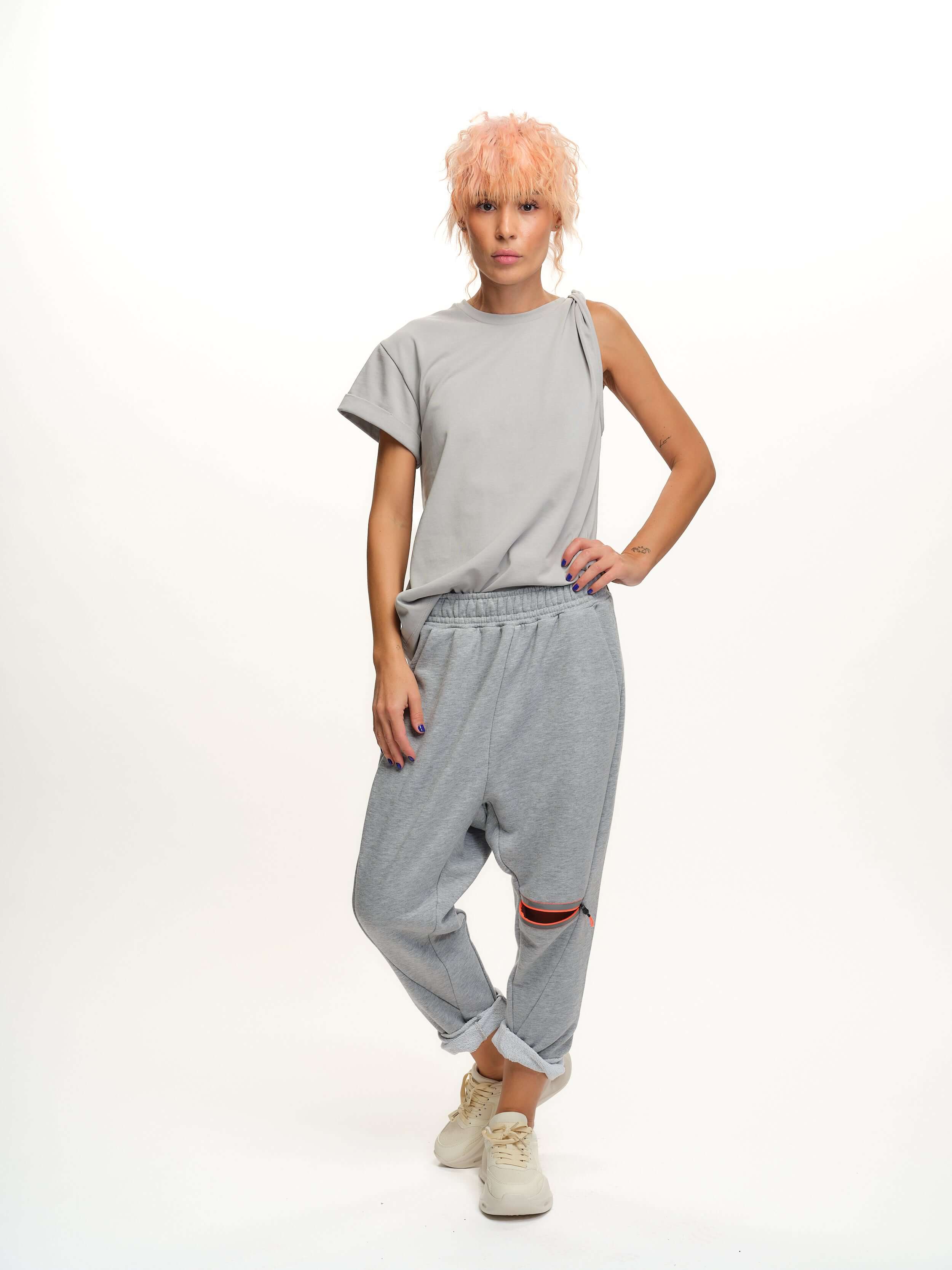 Grey Twist-Shoulder Top