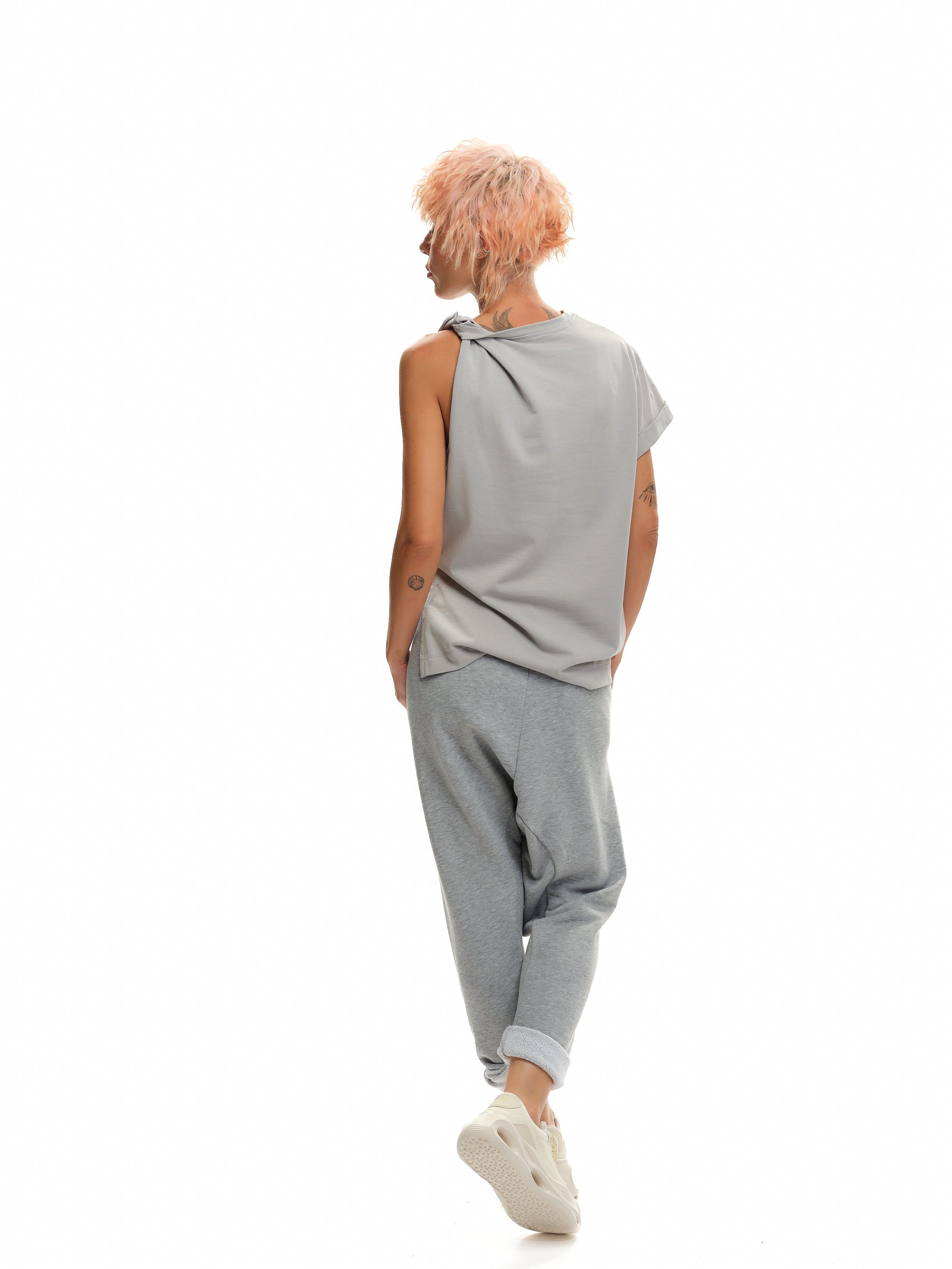 Grey Twist-Shoulder Top