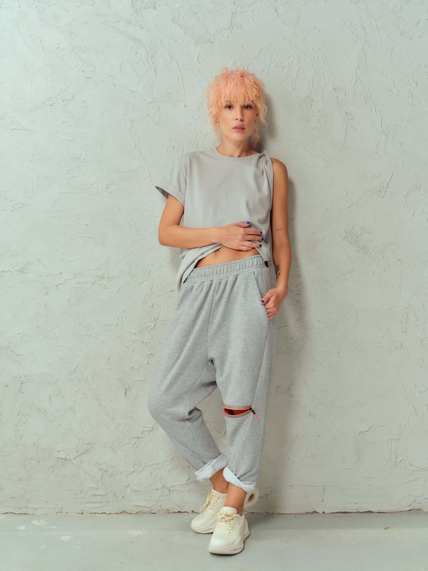 Grey Twist-Shoulder Top