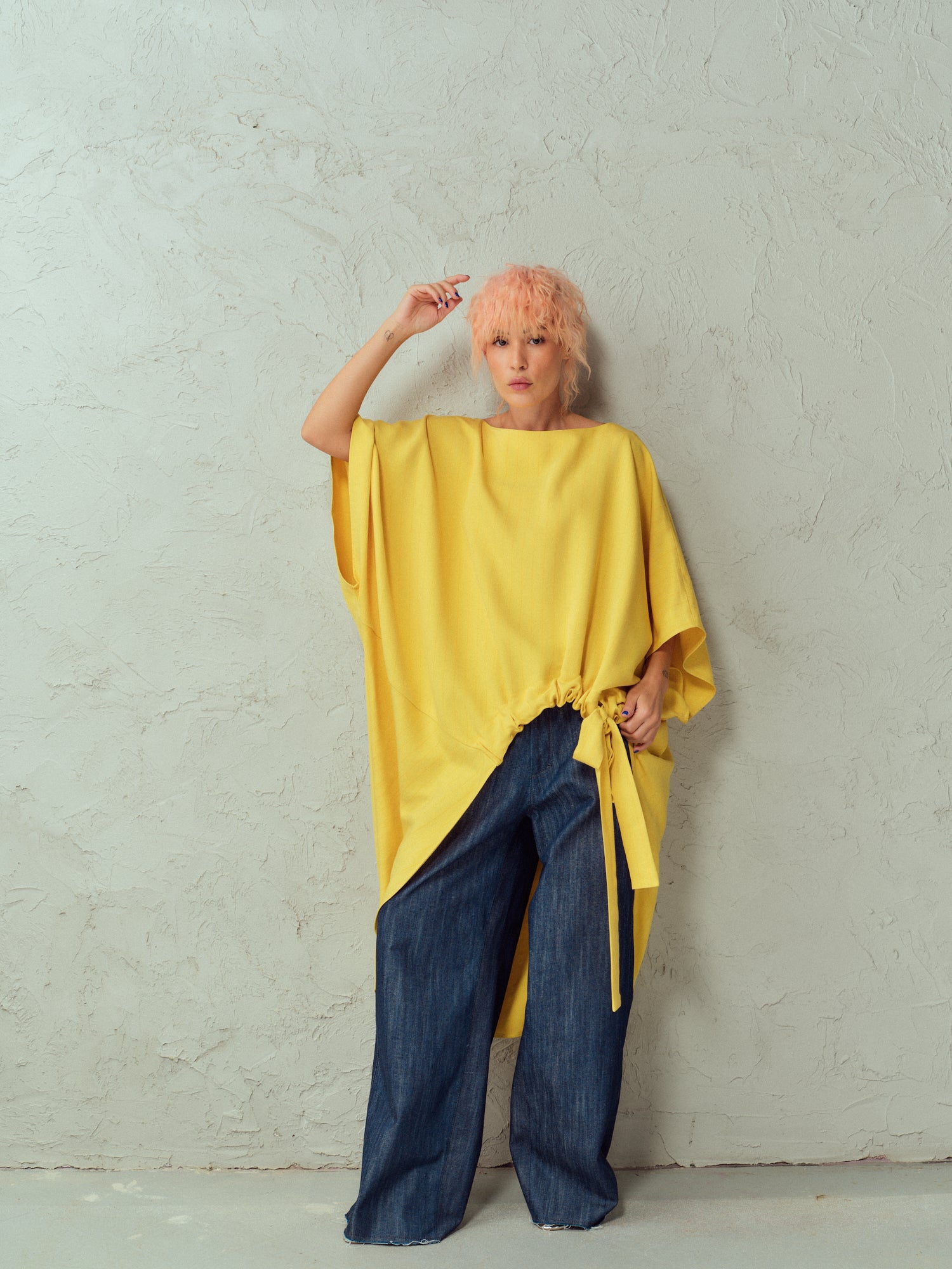 Relaxed Gathered Yellow Top