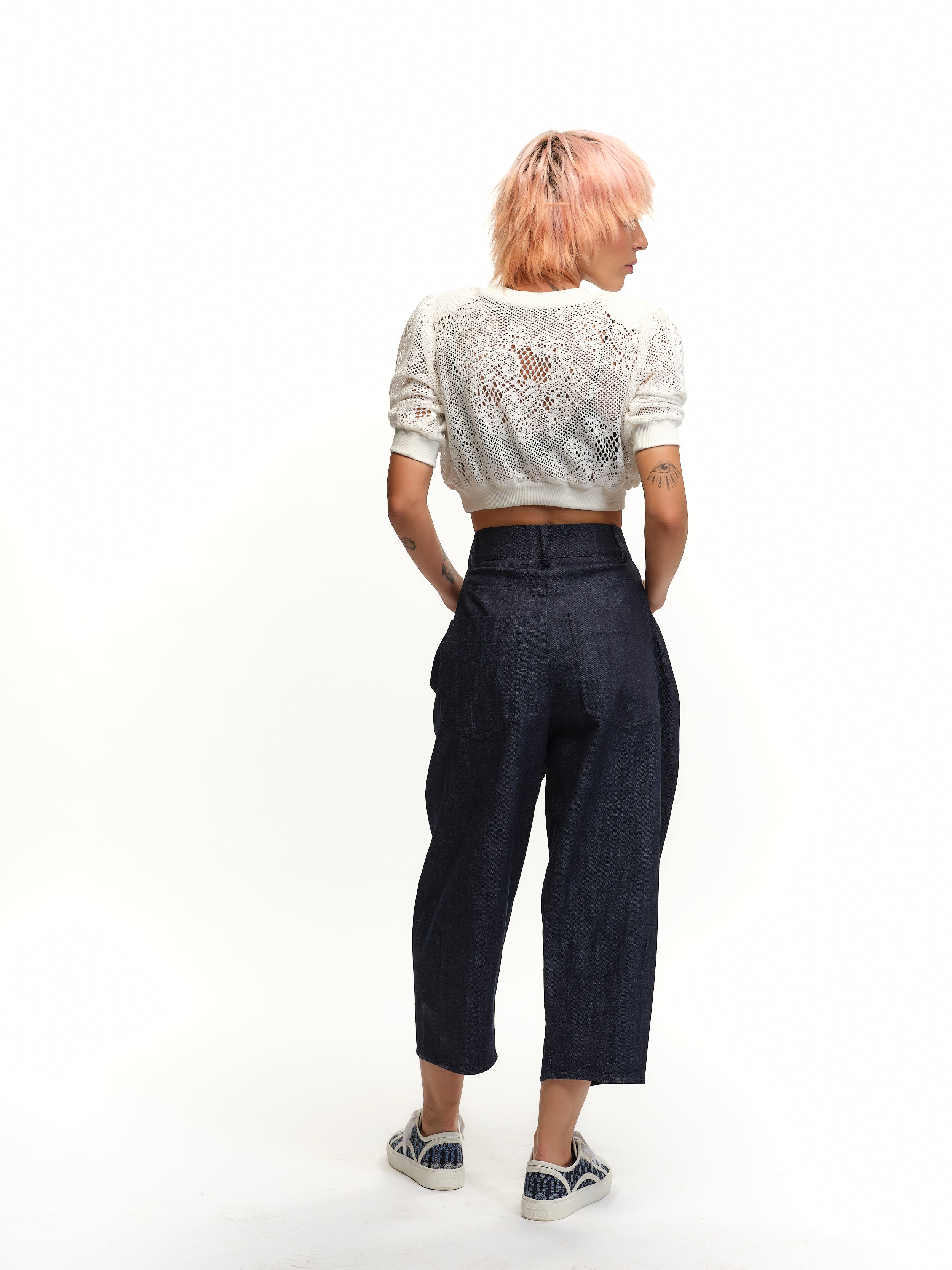 Cropped High-Waisted Balloon Jeans