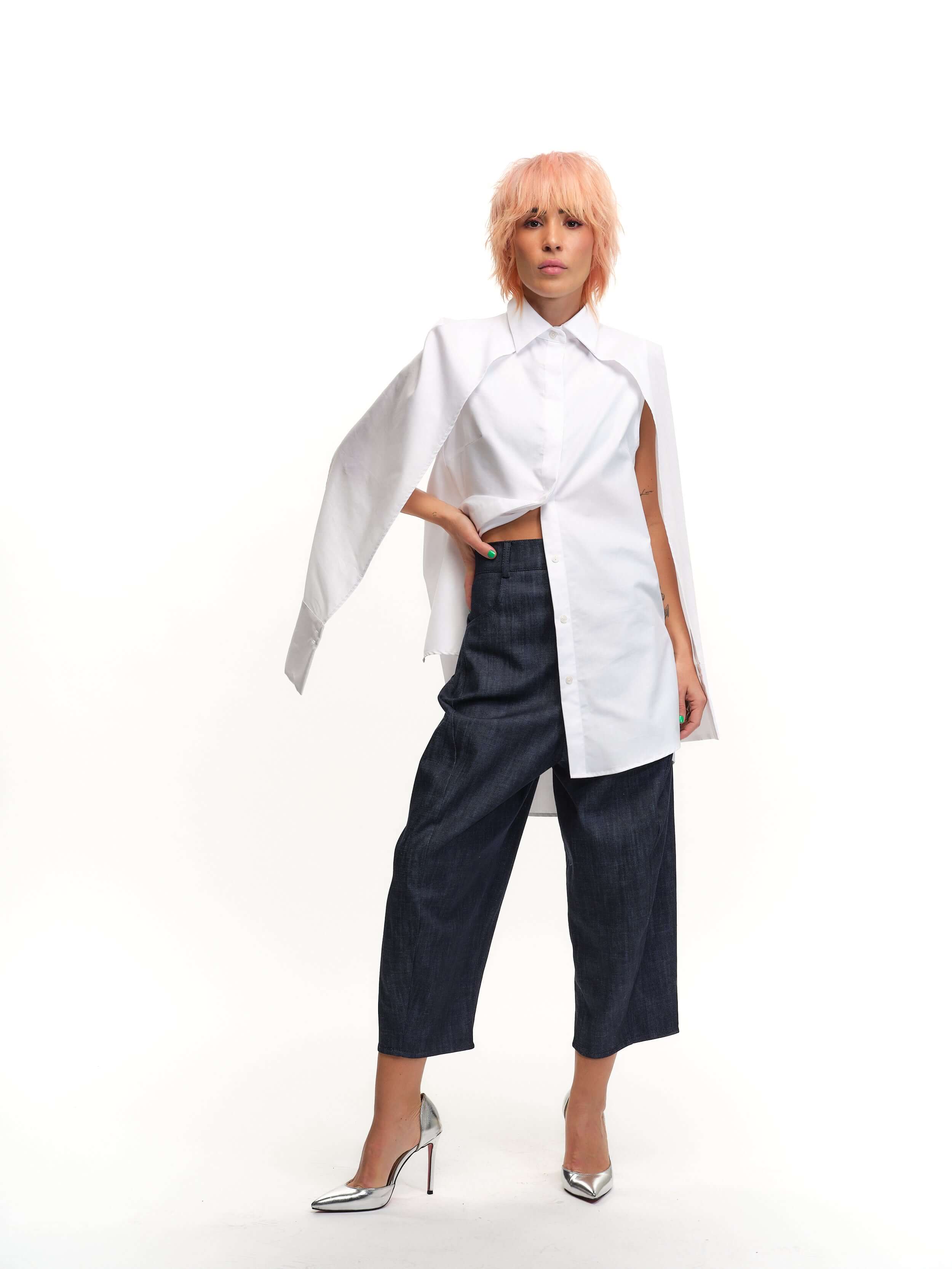 Cape-Effect Button-Down Shirt