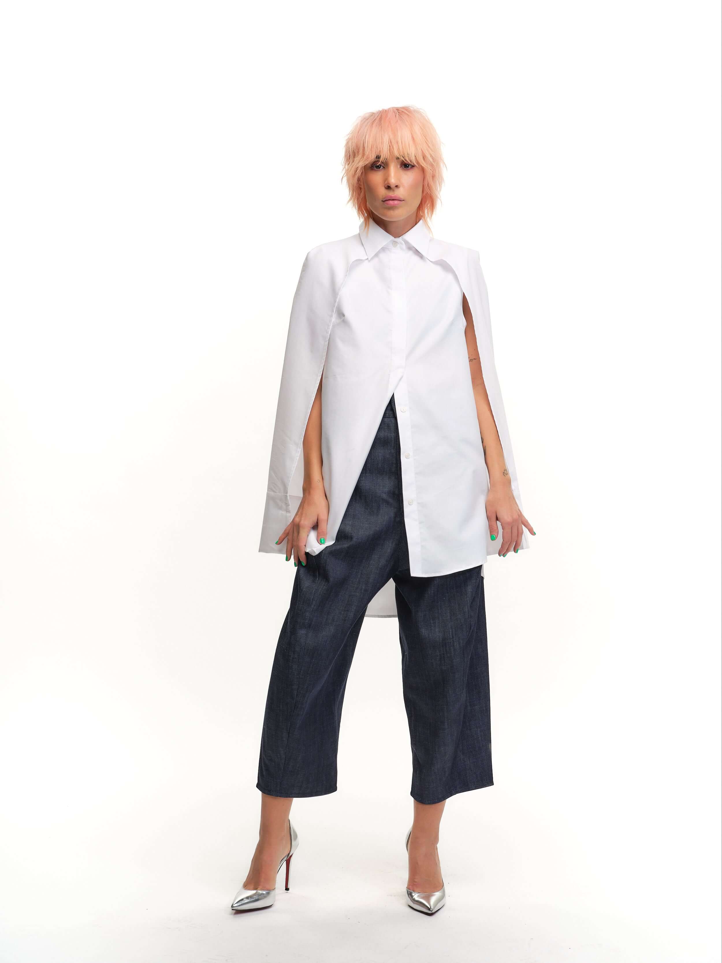 Cape-Effect Button-Down Shirt