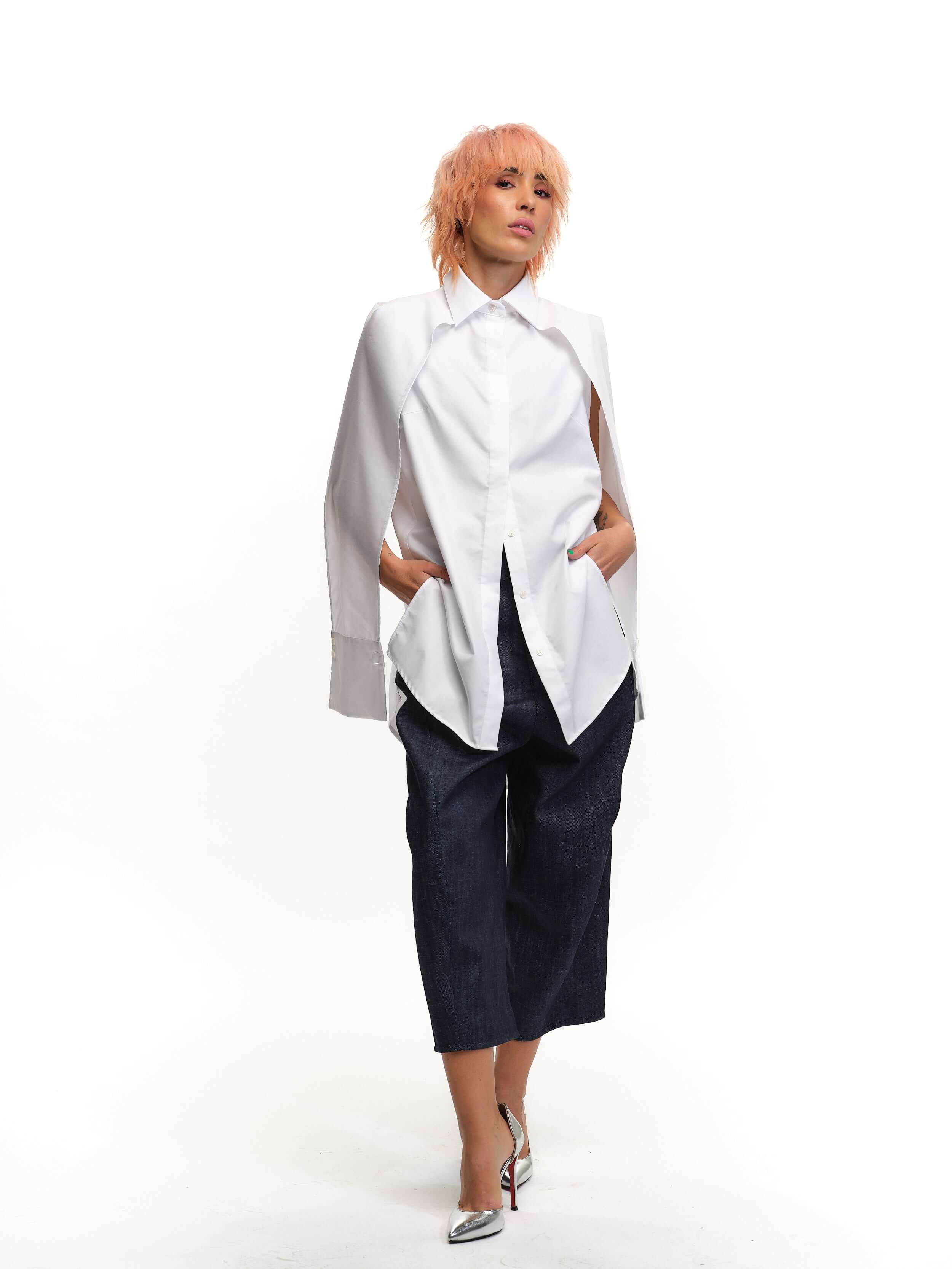 Cape-Effect Button-Down Shirt