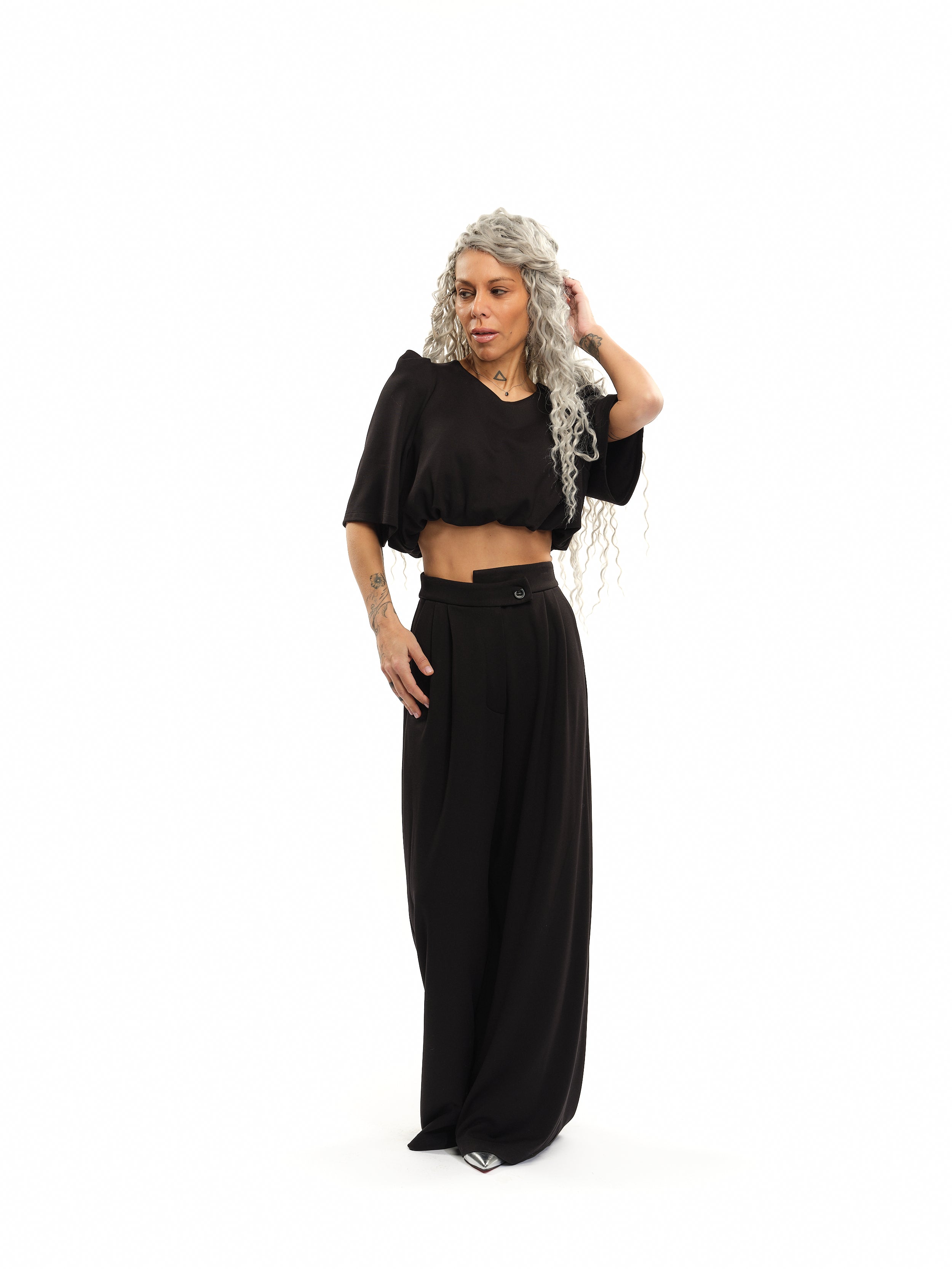 Black Crop Top & Slacks Co-Ord Set