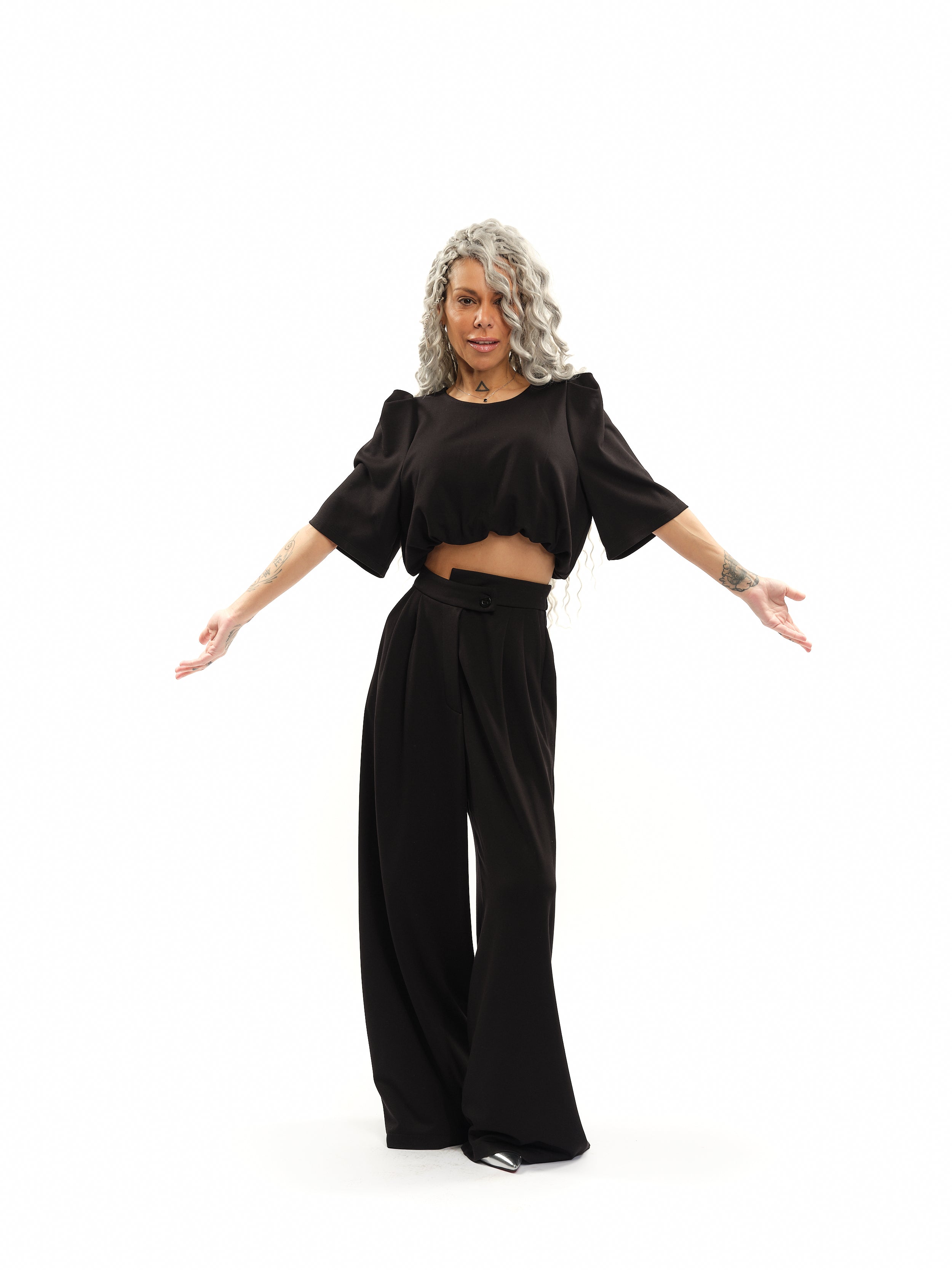 Black Crop Top & Slacks Co-Ord Set