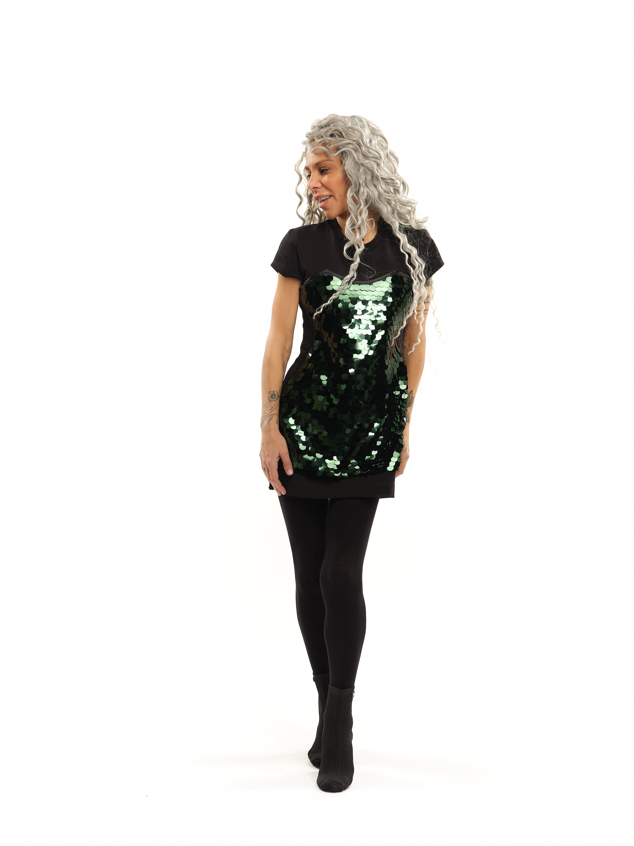 Sequin-Detailed Black Mini Dress