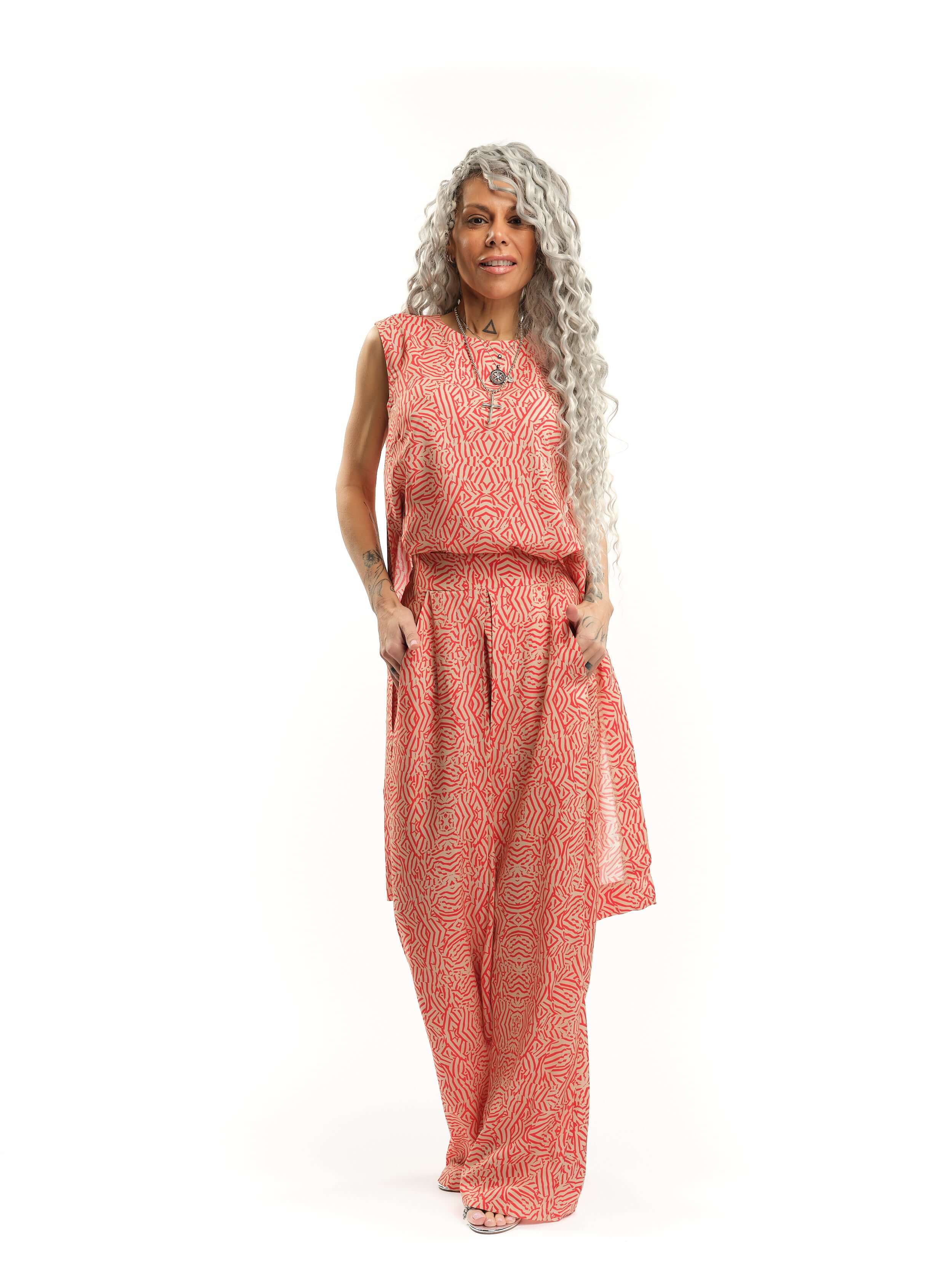 Orange Abstract Print 2-Piece Co-Ord Set