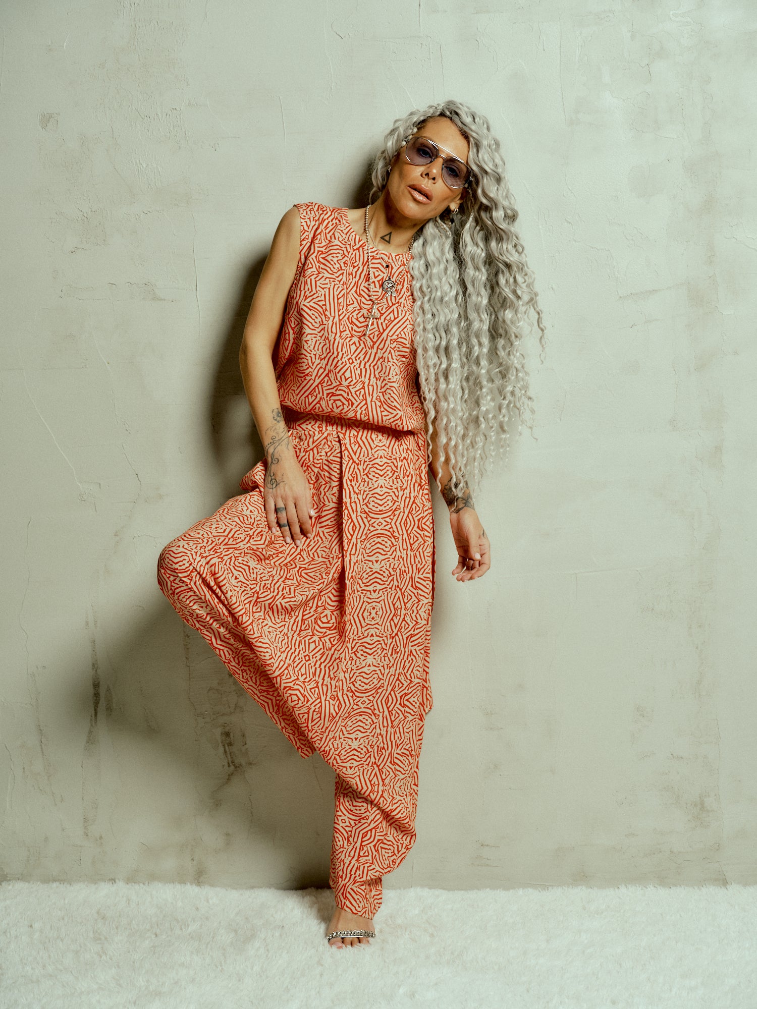 Orange Abstract Print 2-Piece Co-Ord Set