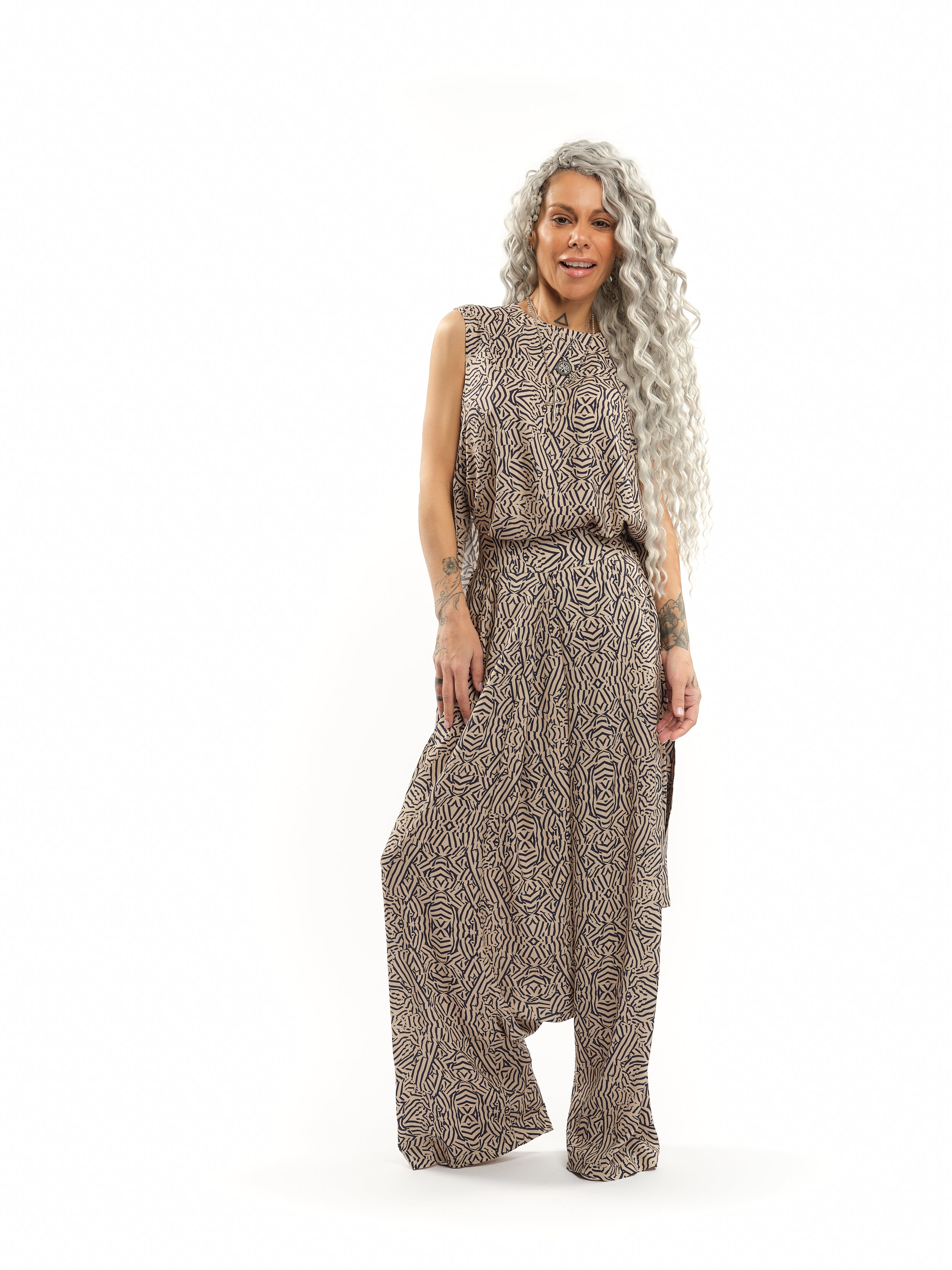 Beige Abstract Print 2-Piece Co-Ord Set