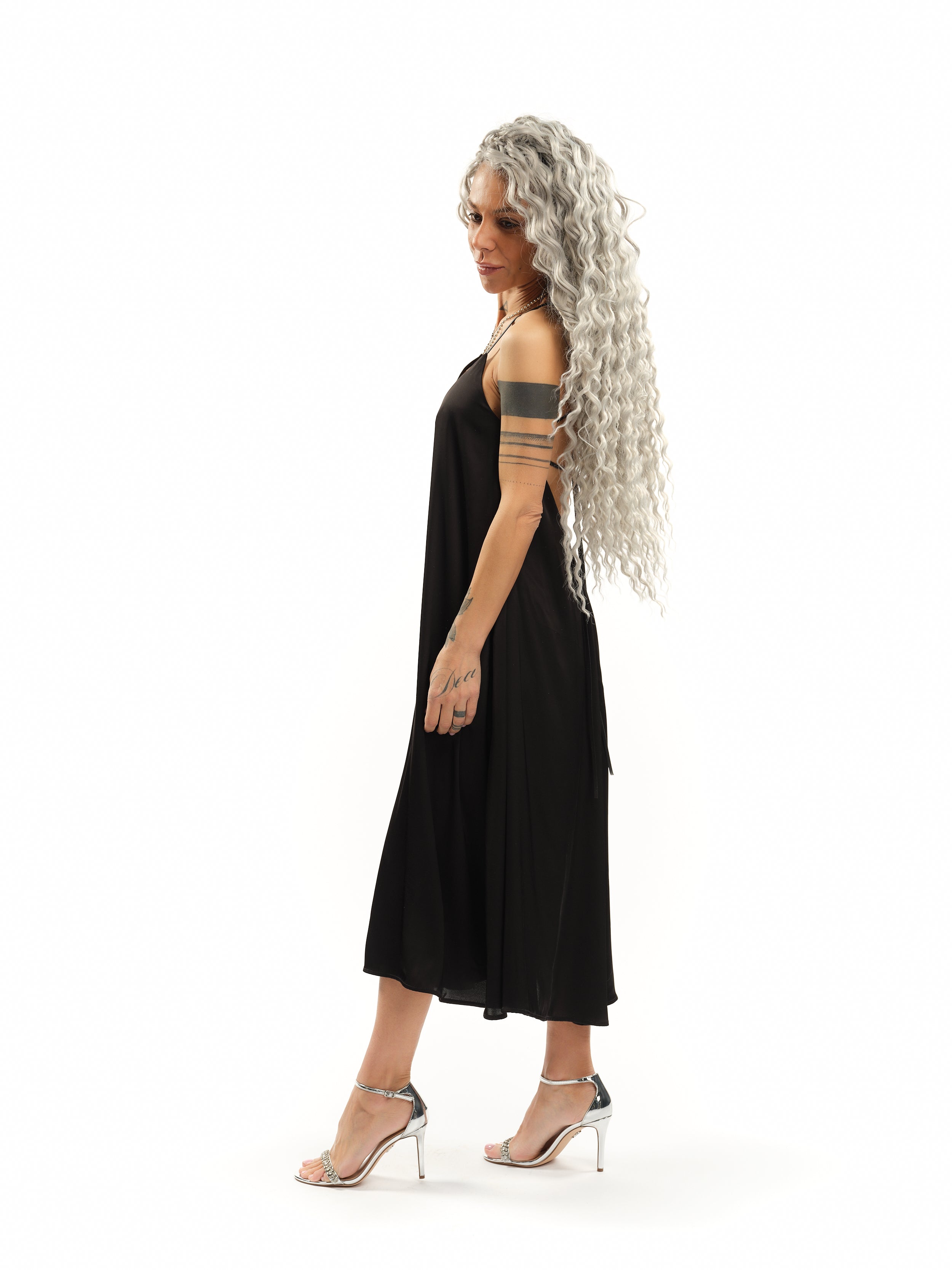 Black Open-Back Midi Dress