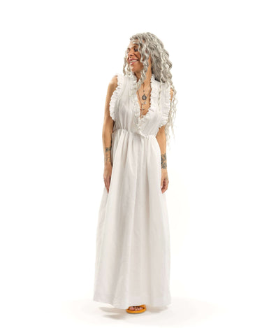 Ruffled Cotton-Blend Maxi Dress There’s something about ruffles that feels like pure romance. Cut from airy fabric, this dress moves with you, making every step feel like part of a story, one filled with golden afternoons, candlelit dinners, and the kind