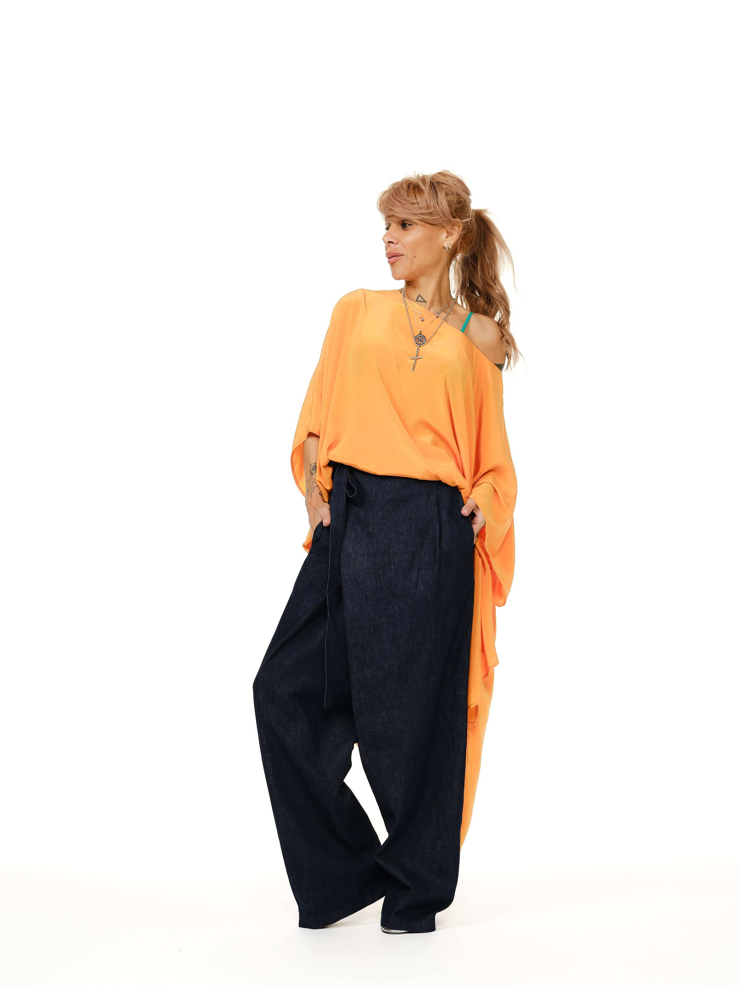 Wrap-Front Wide-Leg Jeans