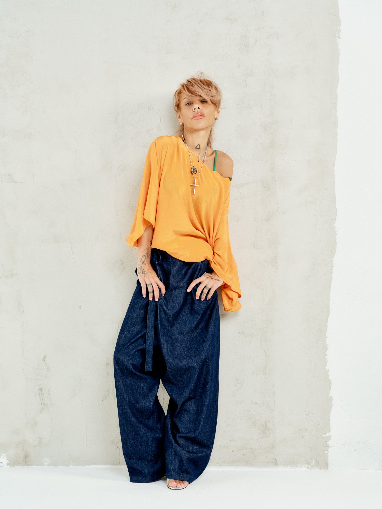 Wrap-Front Wide-Leg Jeans