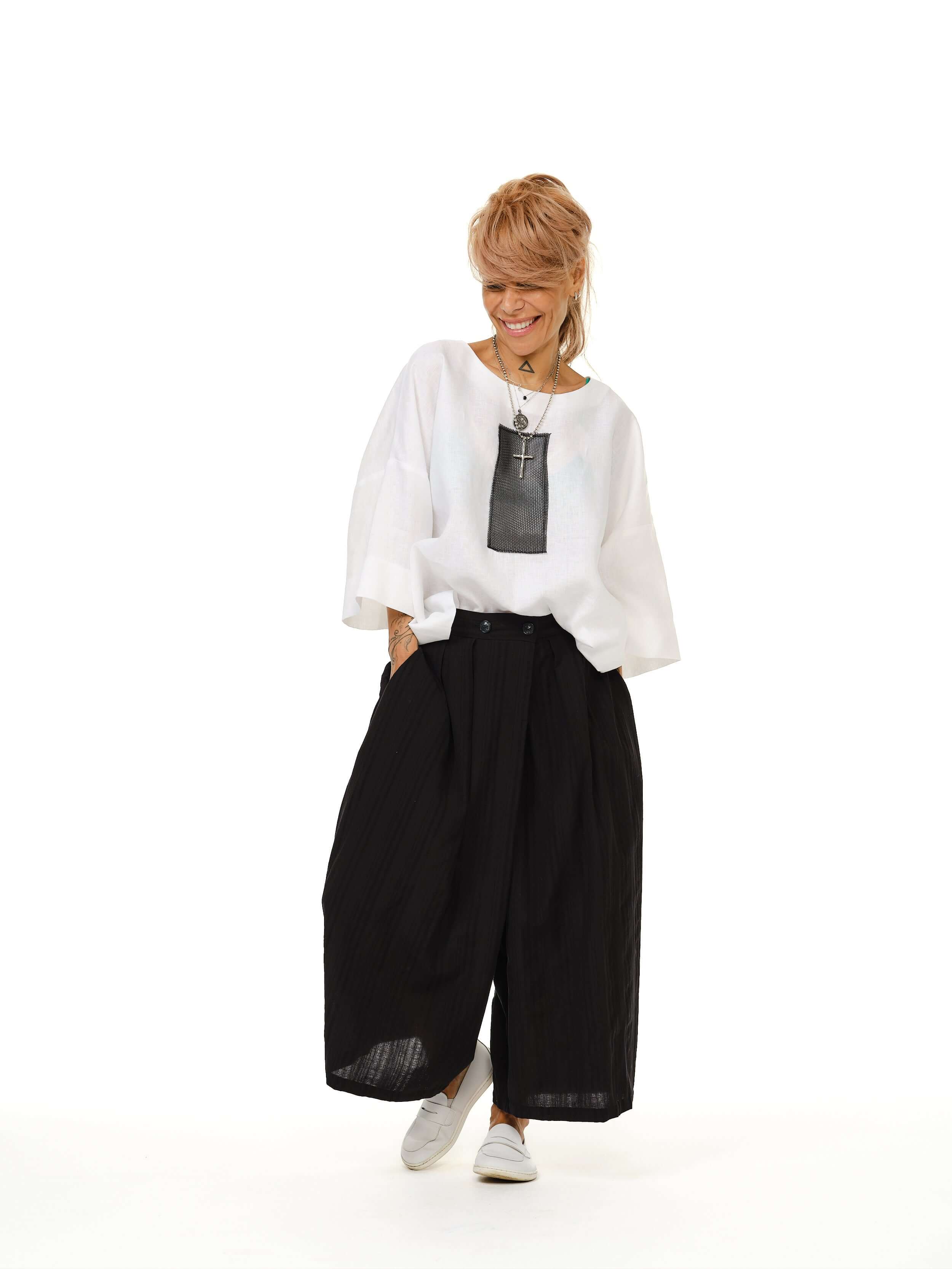 Pleated Linen-Cotton Balloon Pants
