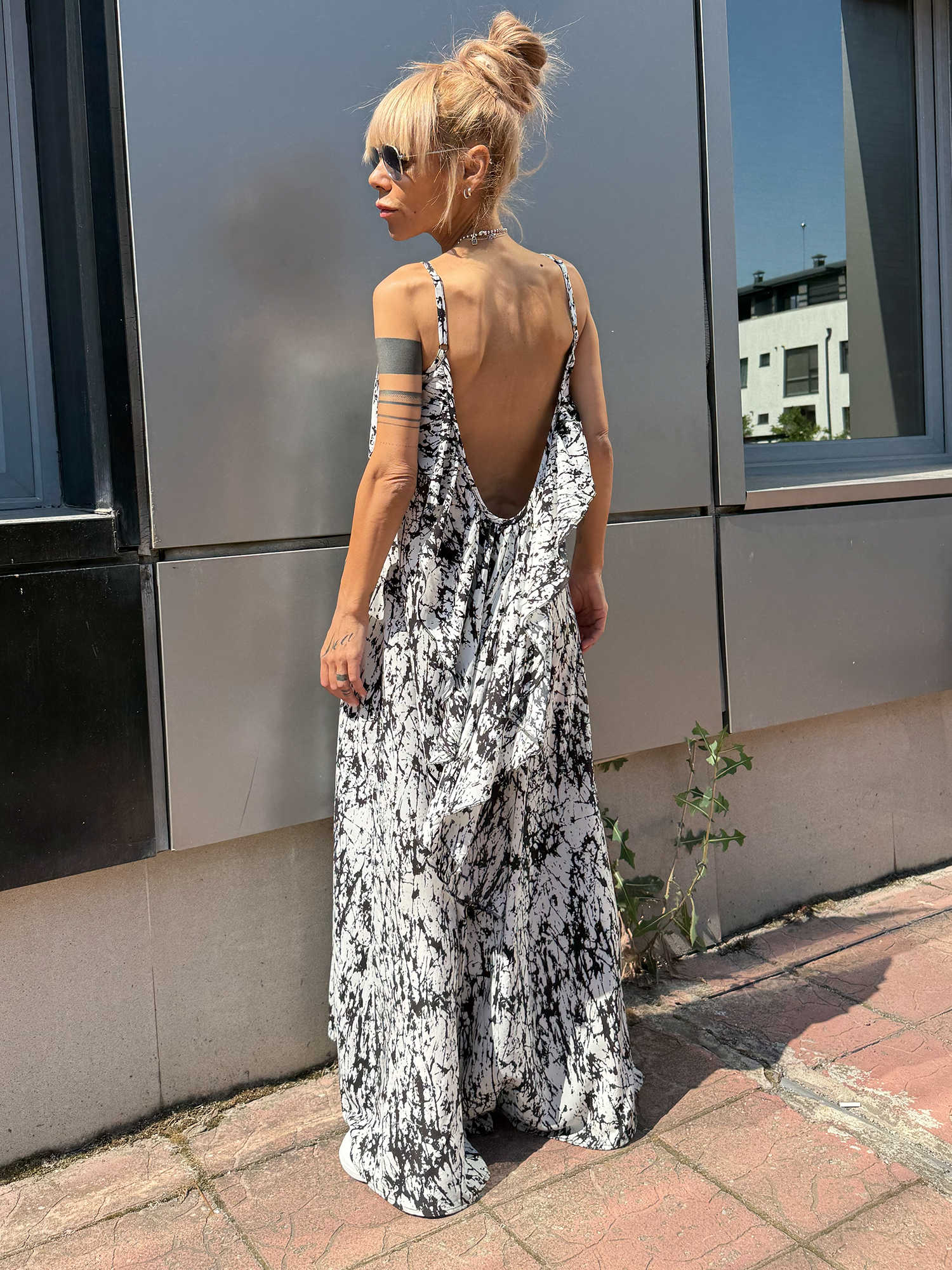 Ink Veil White Maxi Dress