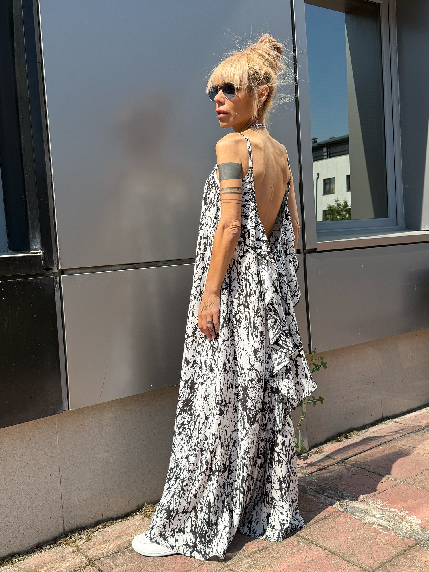 Ink Veil White Maxi Dress