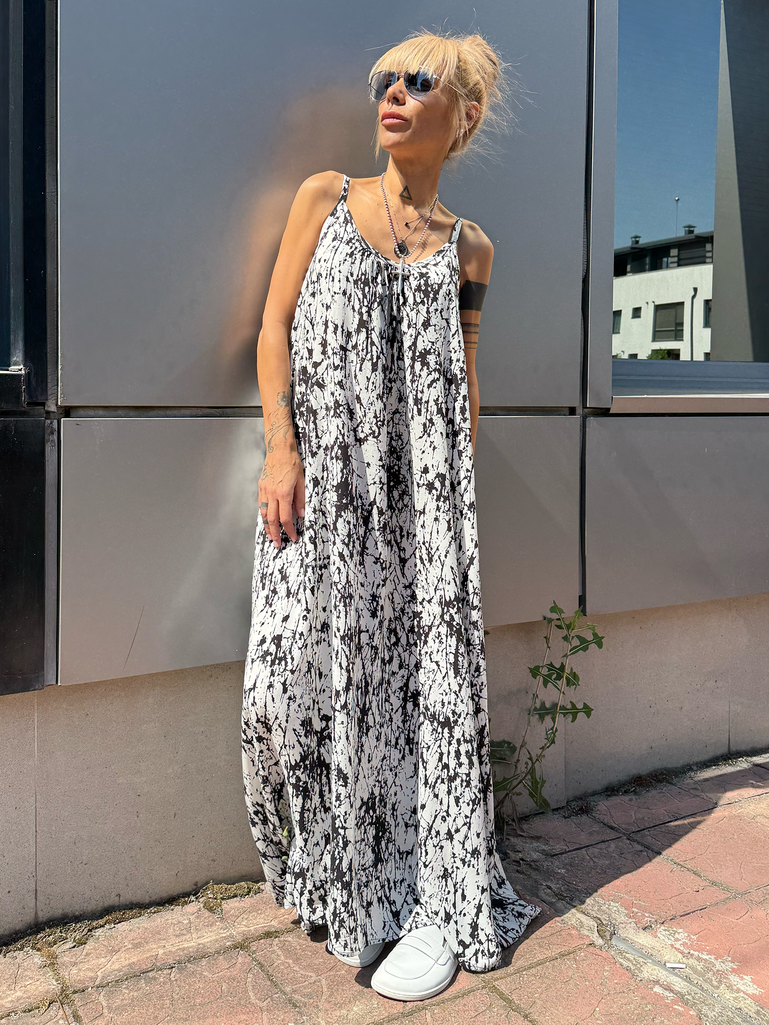 Ink Veil White Maxi Dress