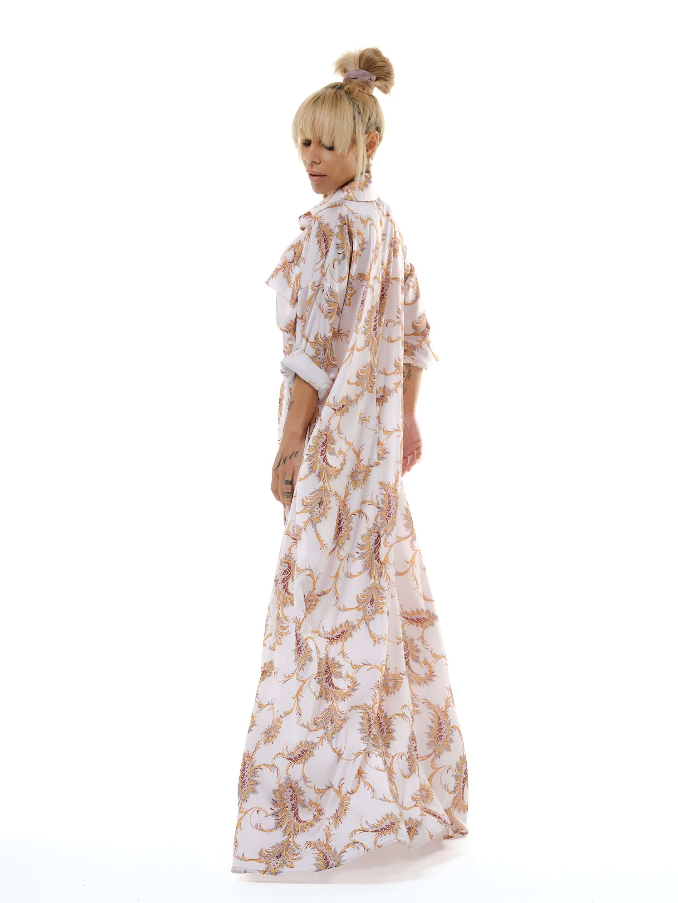 Baroque Print Maxi Shirt Dress