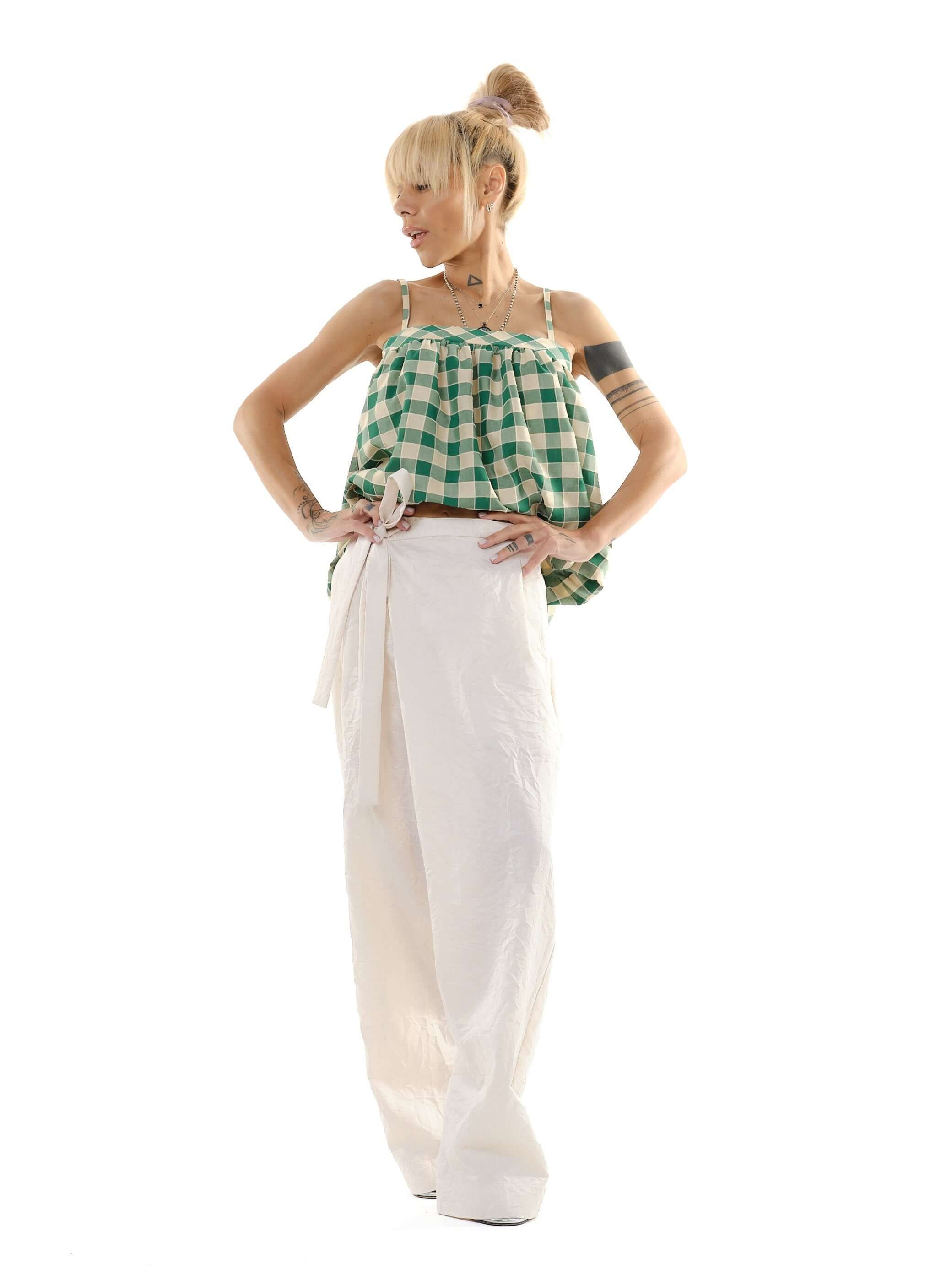 Relaxed Elegance – Beige Linen-Cotton Tie-Waist Pants