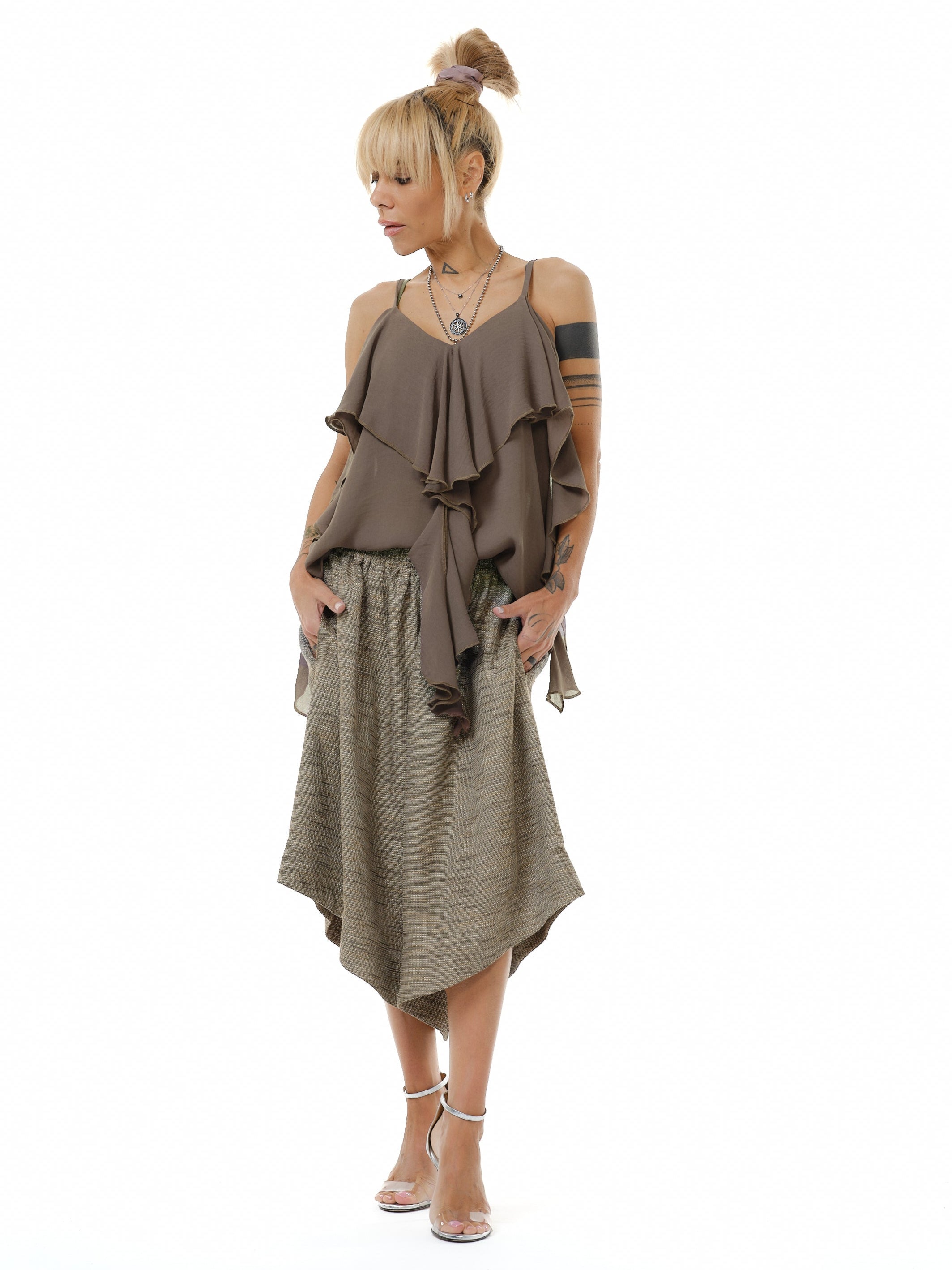 Brown Ruffle Cami Top