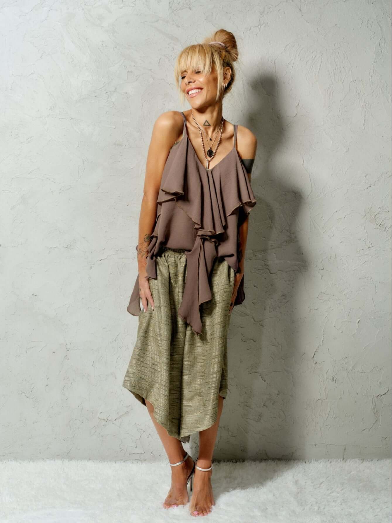 Textured Drop-Crotch Pants