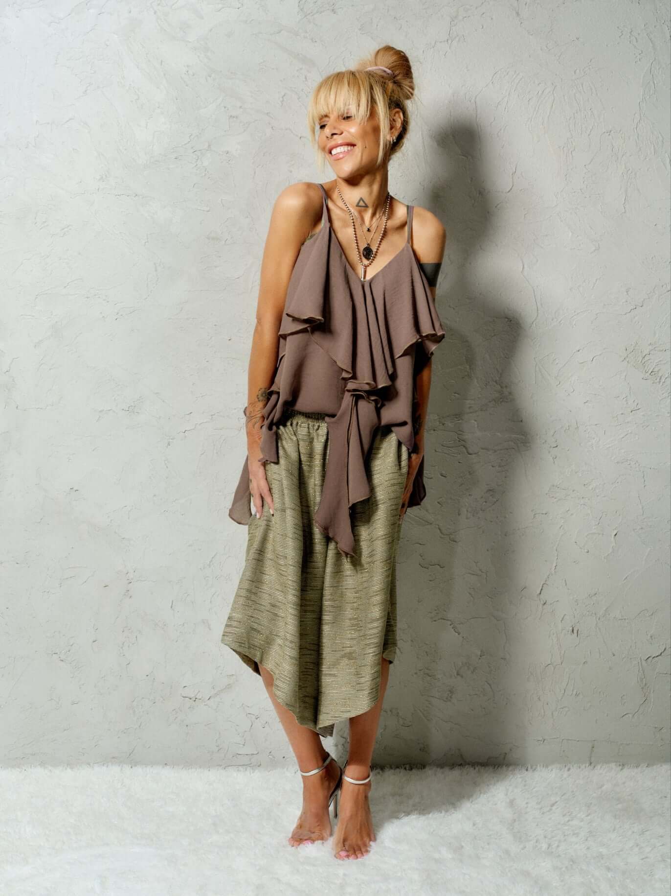 Brown Ruffle Cami Top