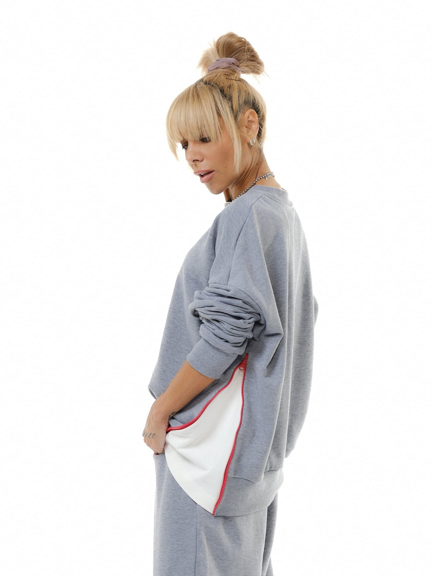 Relaxed Grey Two-Piece Set with Hidden Details