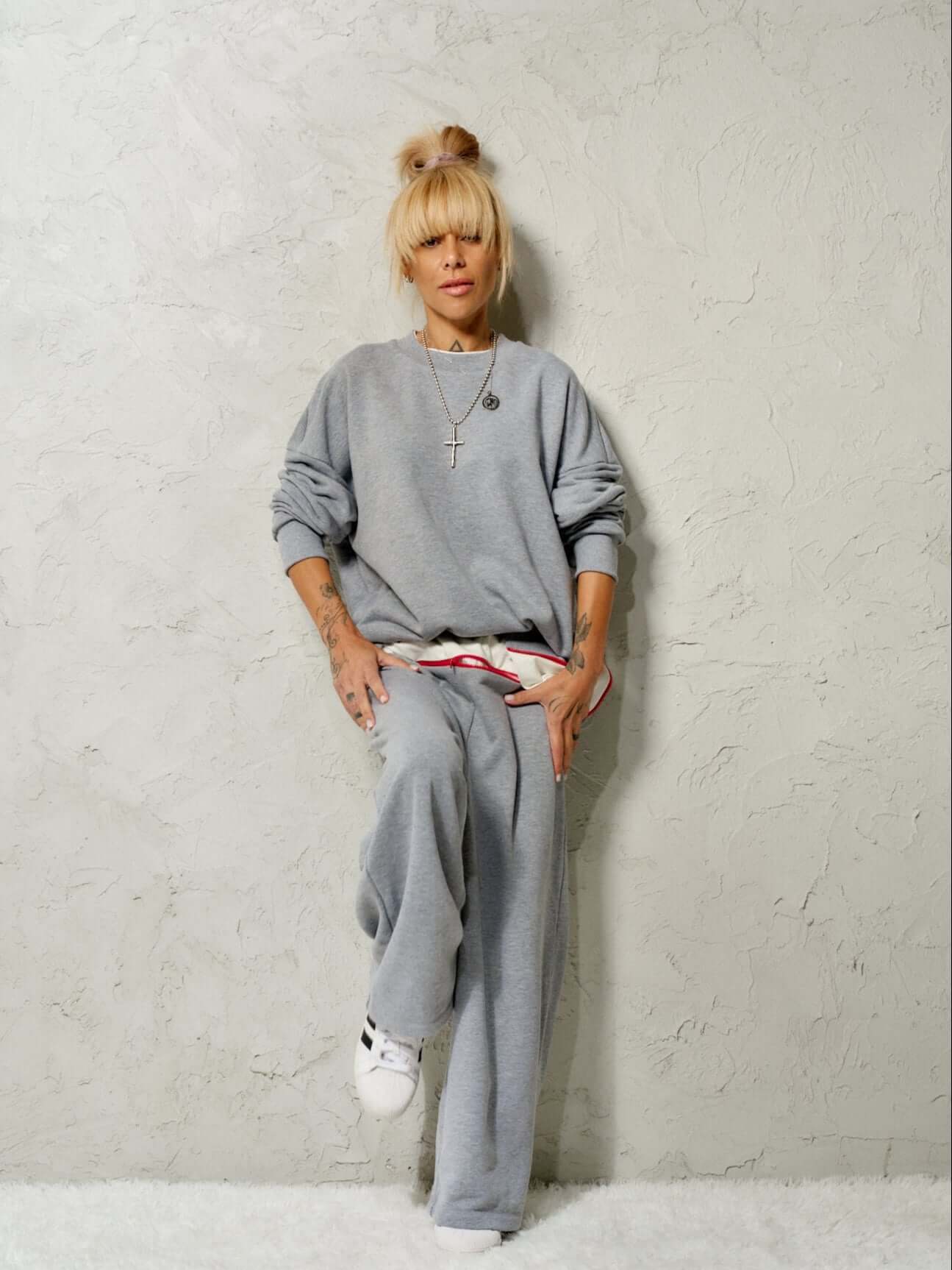 Relaxed Grey Two-Piece Set with Hidden Details