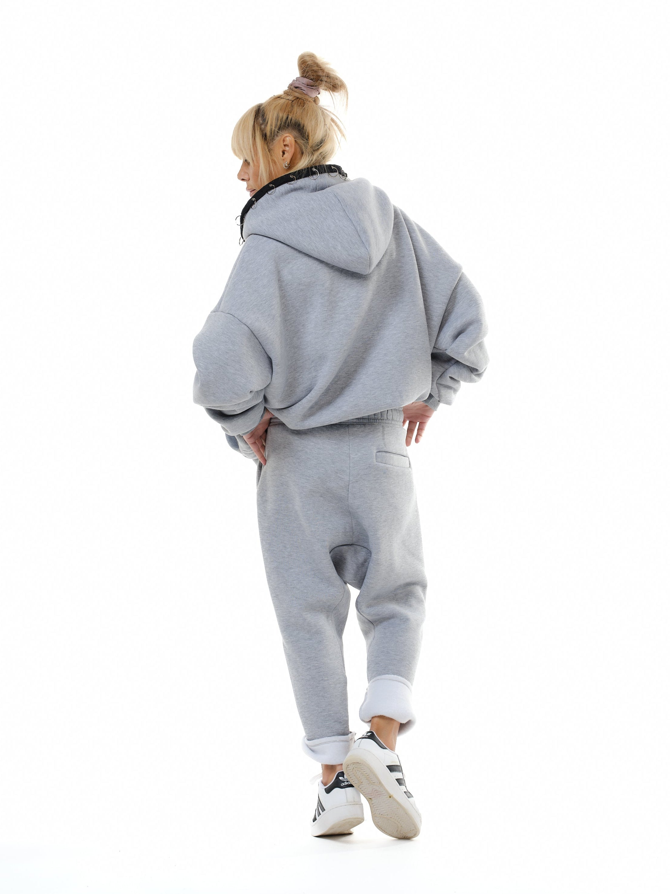 Two Pieces Grey Zip Hoodie Set