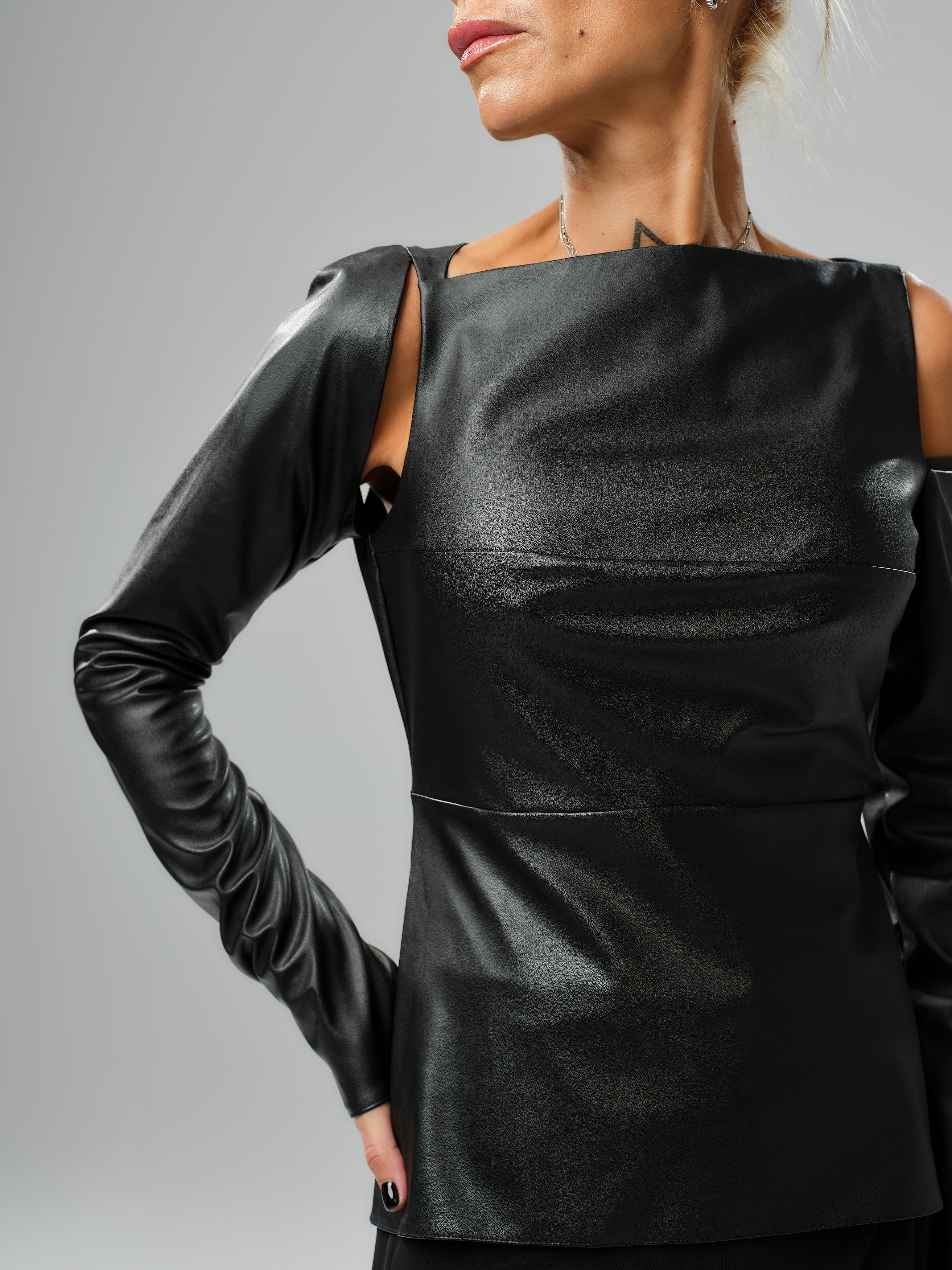 Black Faux Leather Top