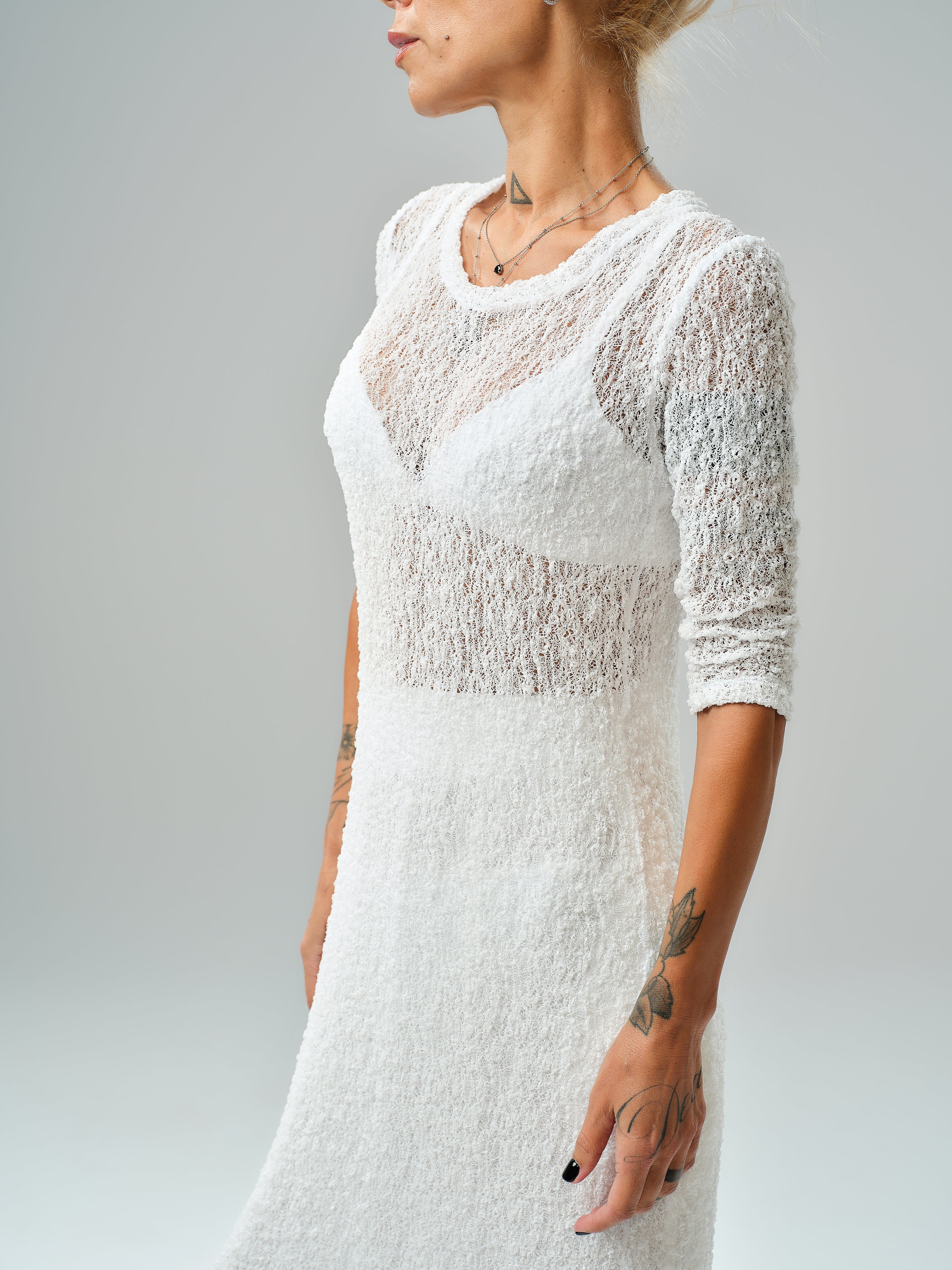 white tunic dress White Maxi Co-Ord Set with Tunic & Elastic Waist Skirt S/M