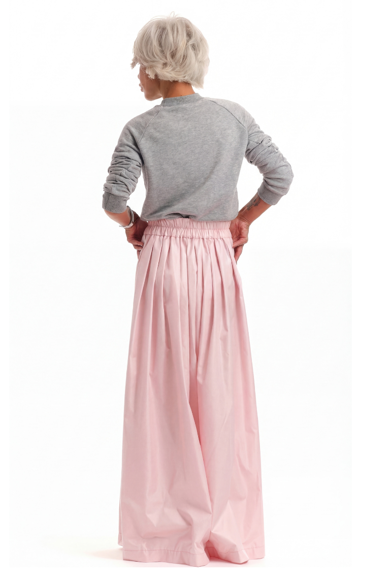 High-Waisted Baby Pink Maxi Skirt with Elastic Waistband