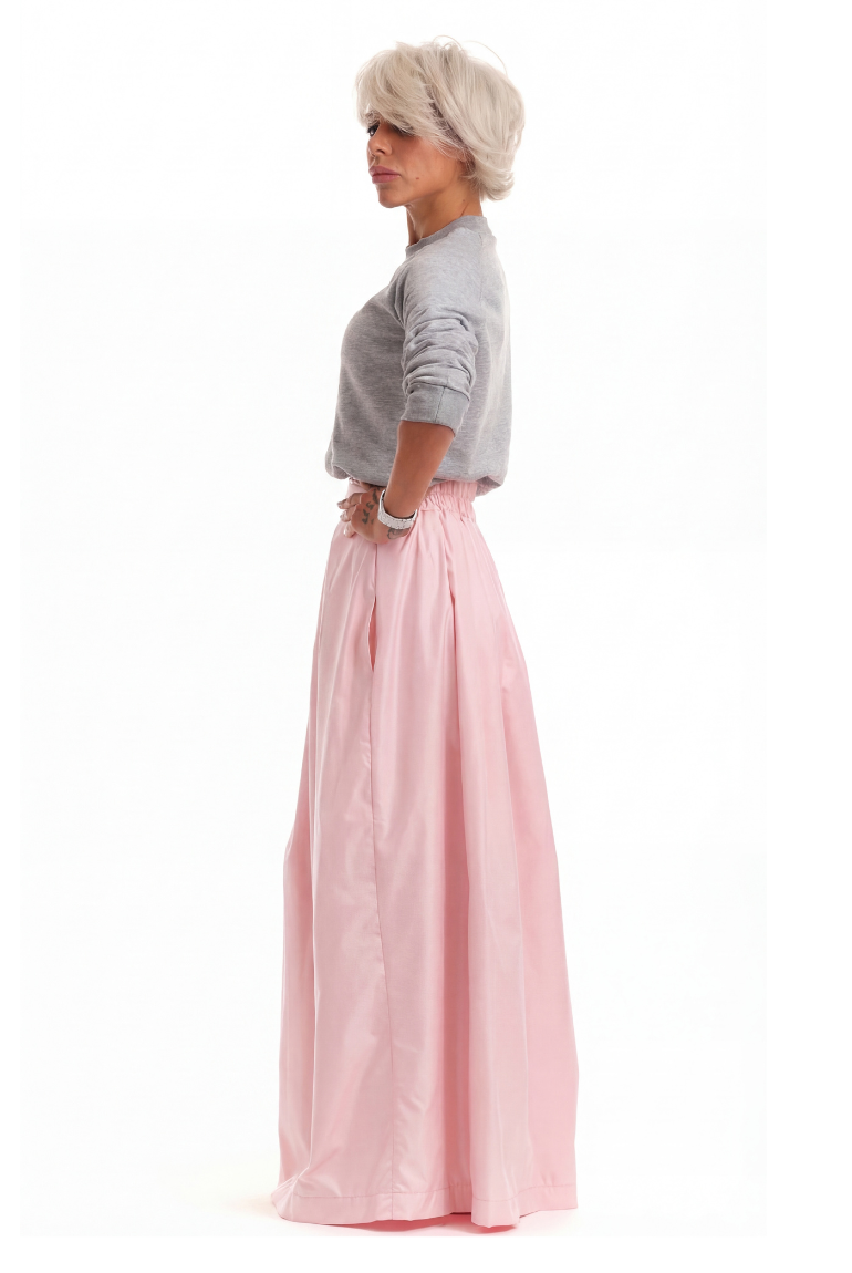 High-Waisted Baby Pink Maxi Skirt with Elastic Waistband