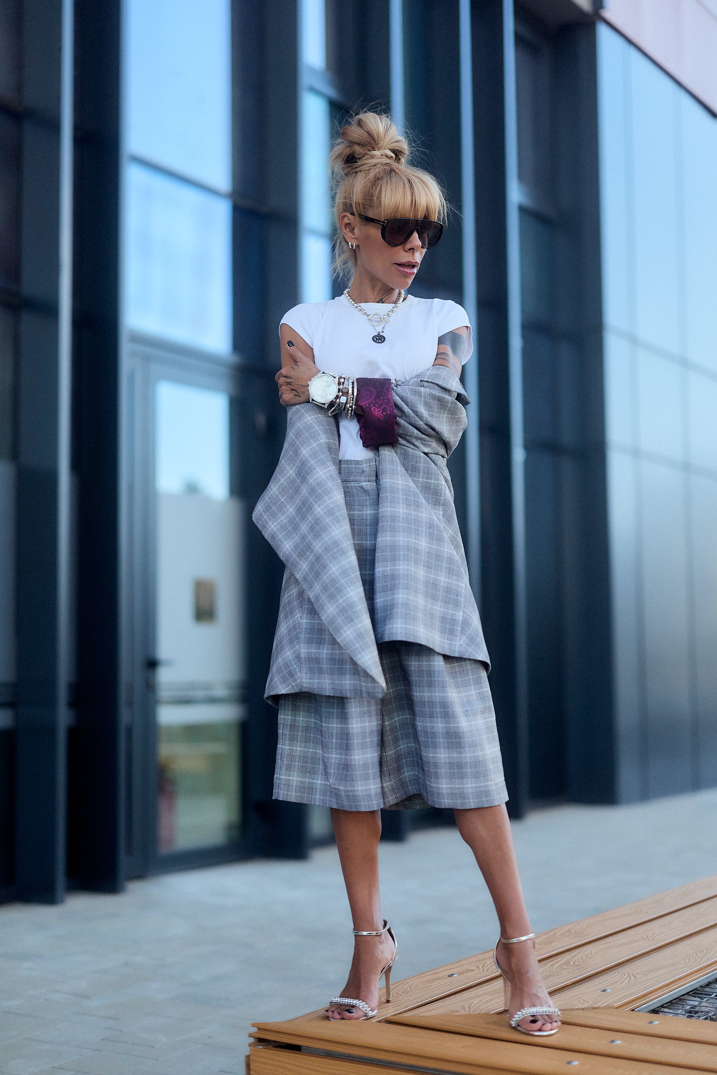 Checked Blazer And Culotte Co-Ord Set