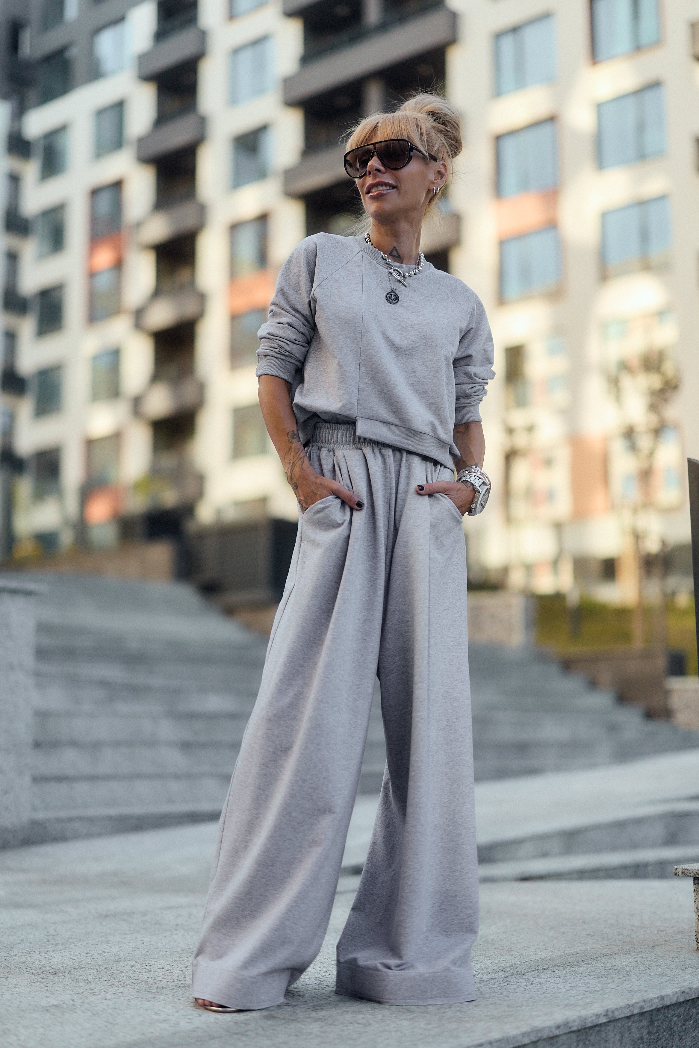 Grey Two Piece Tracksuit Set For Women