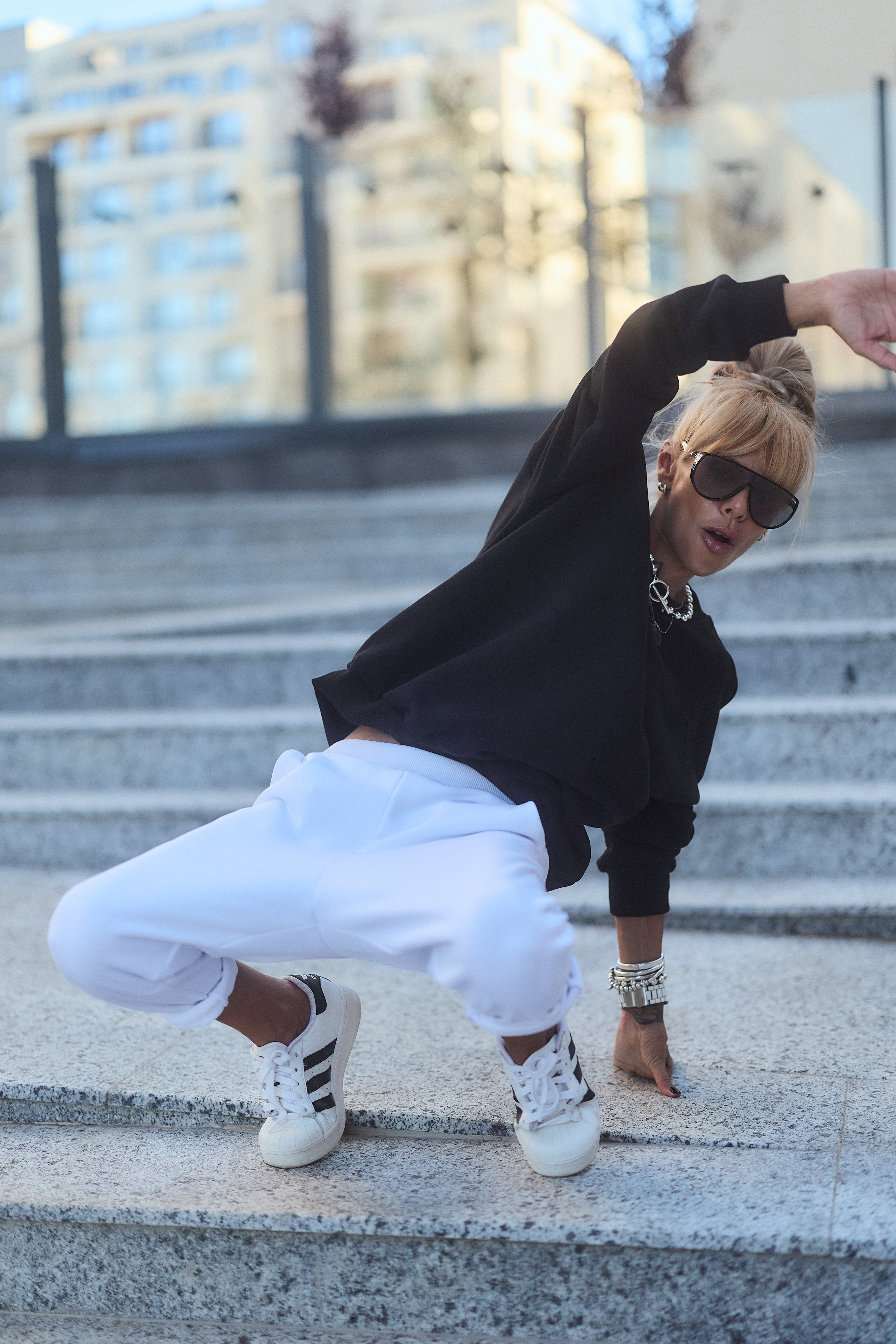Black Oversized Sweatshirt & White Jogger Set