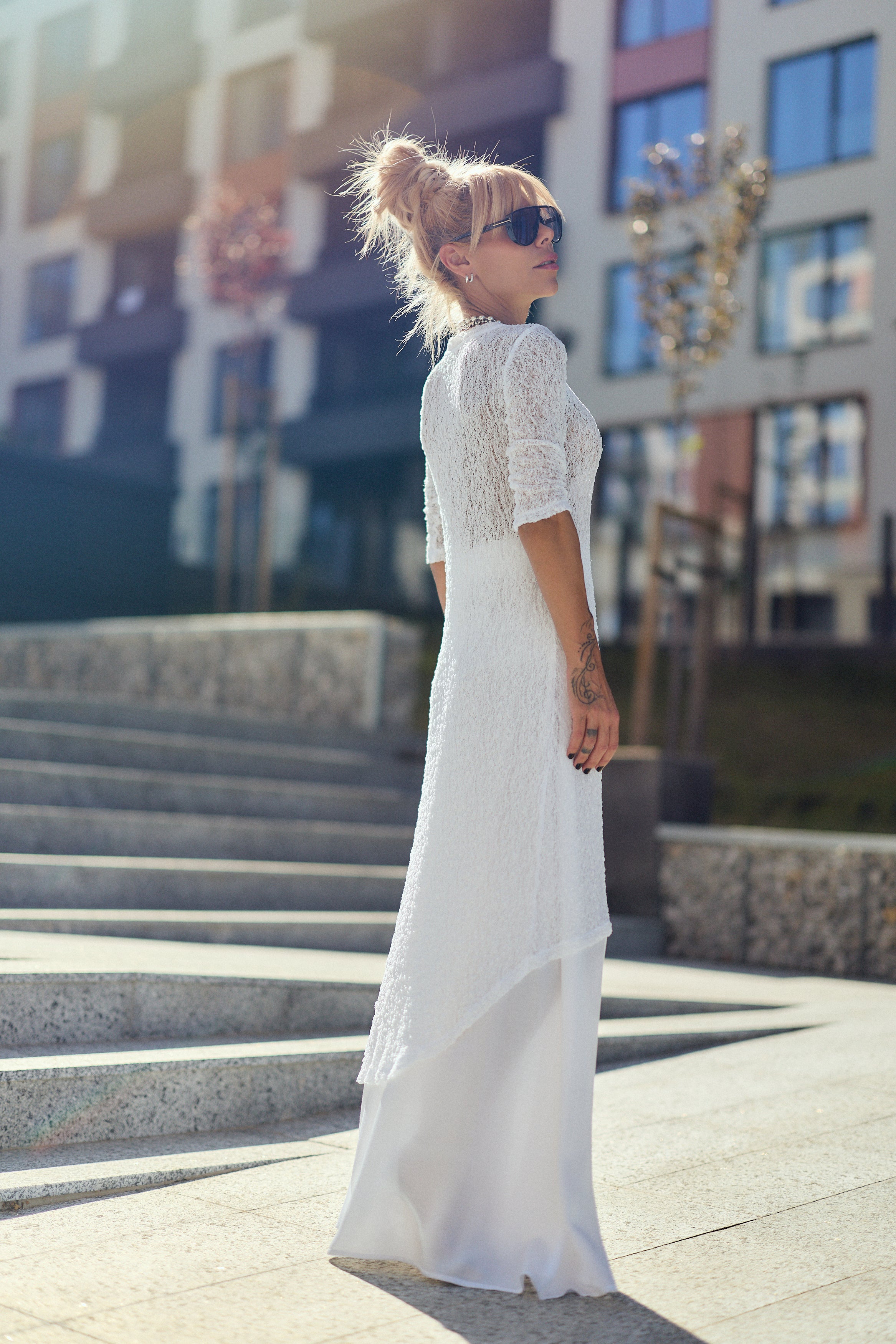 White Knitted Cotton Dress