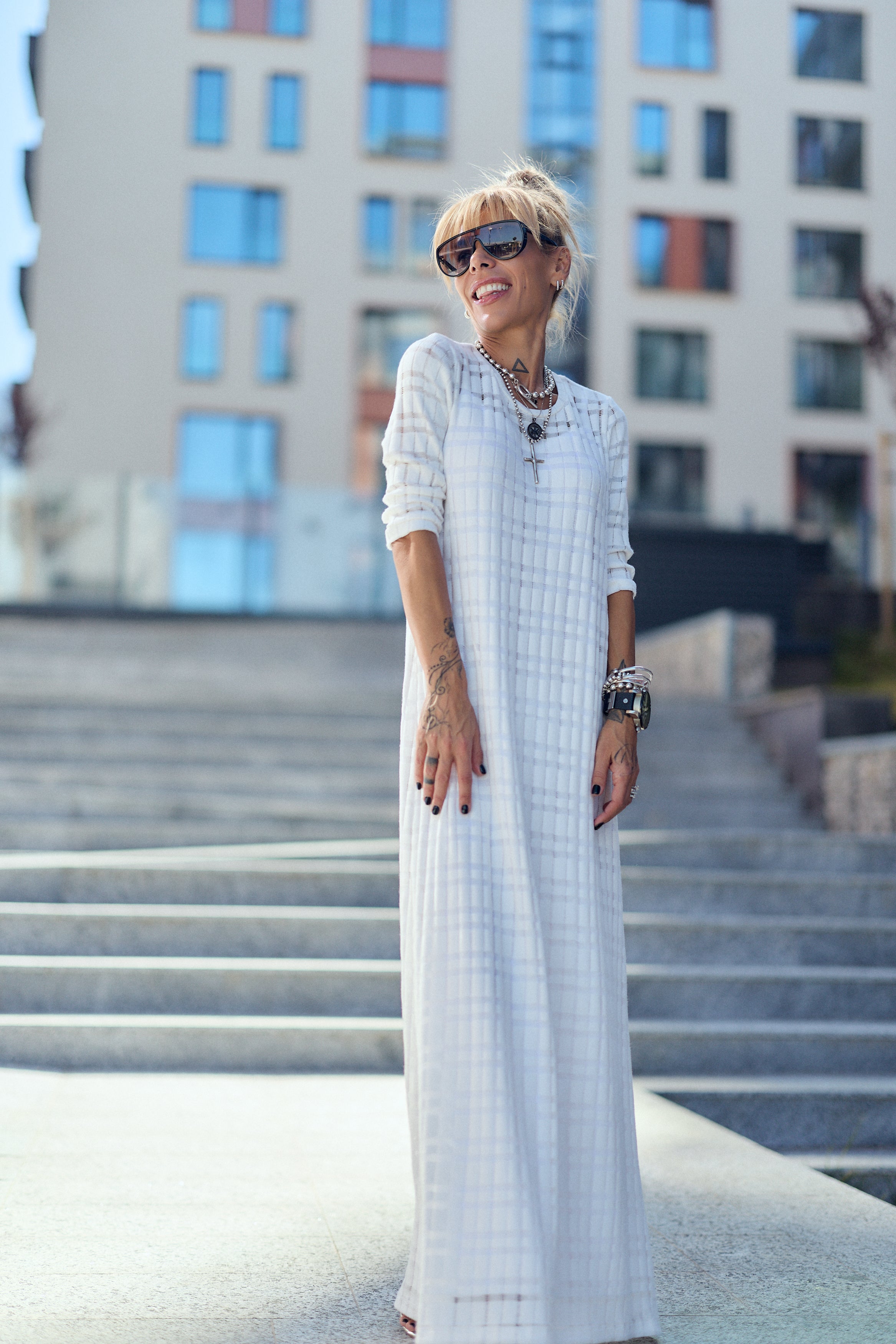 White Knitted Cotton Dress