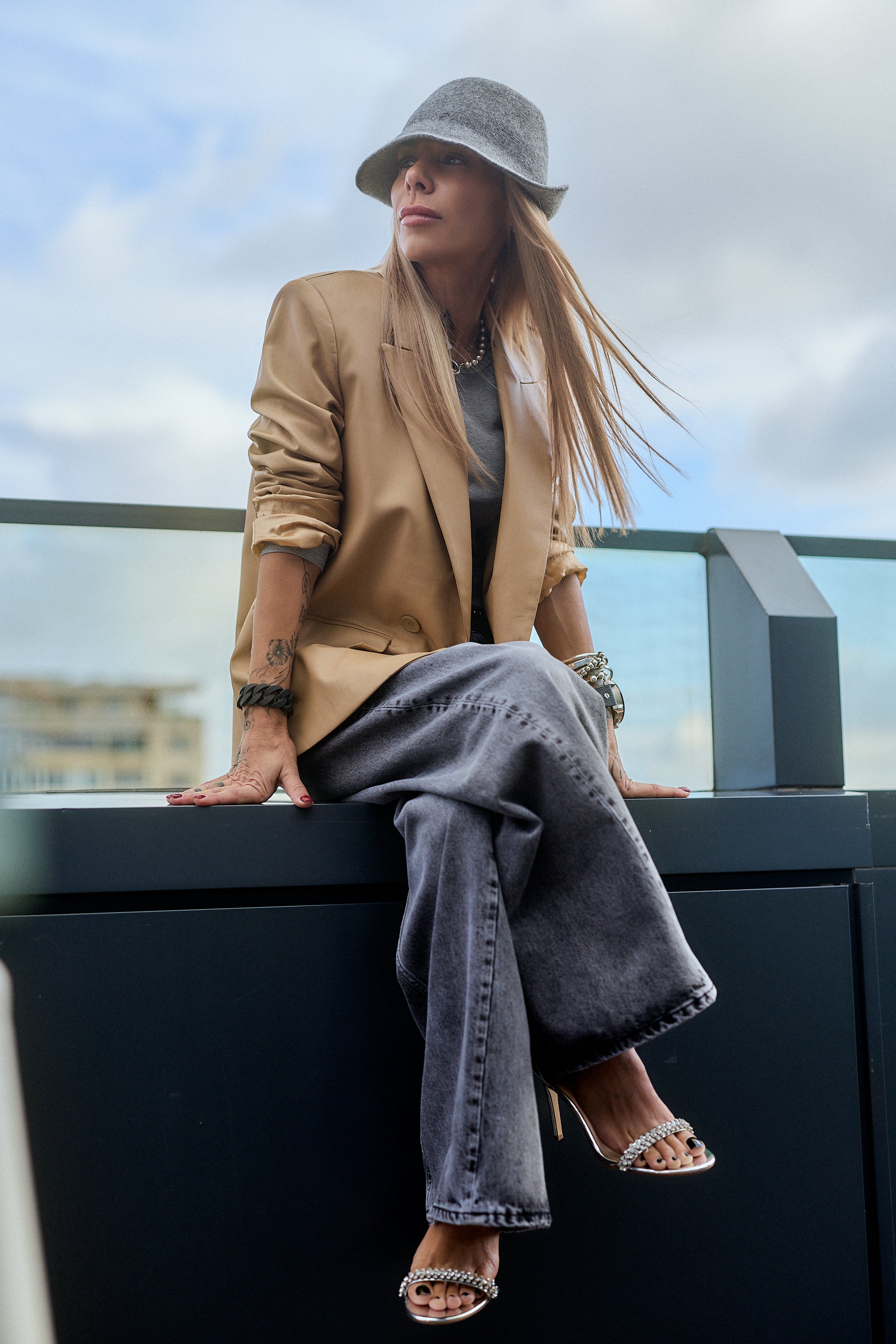 Beige Faux Leather Blazer