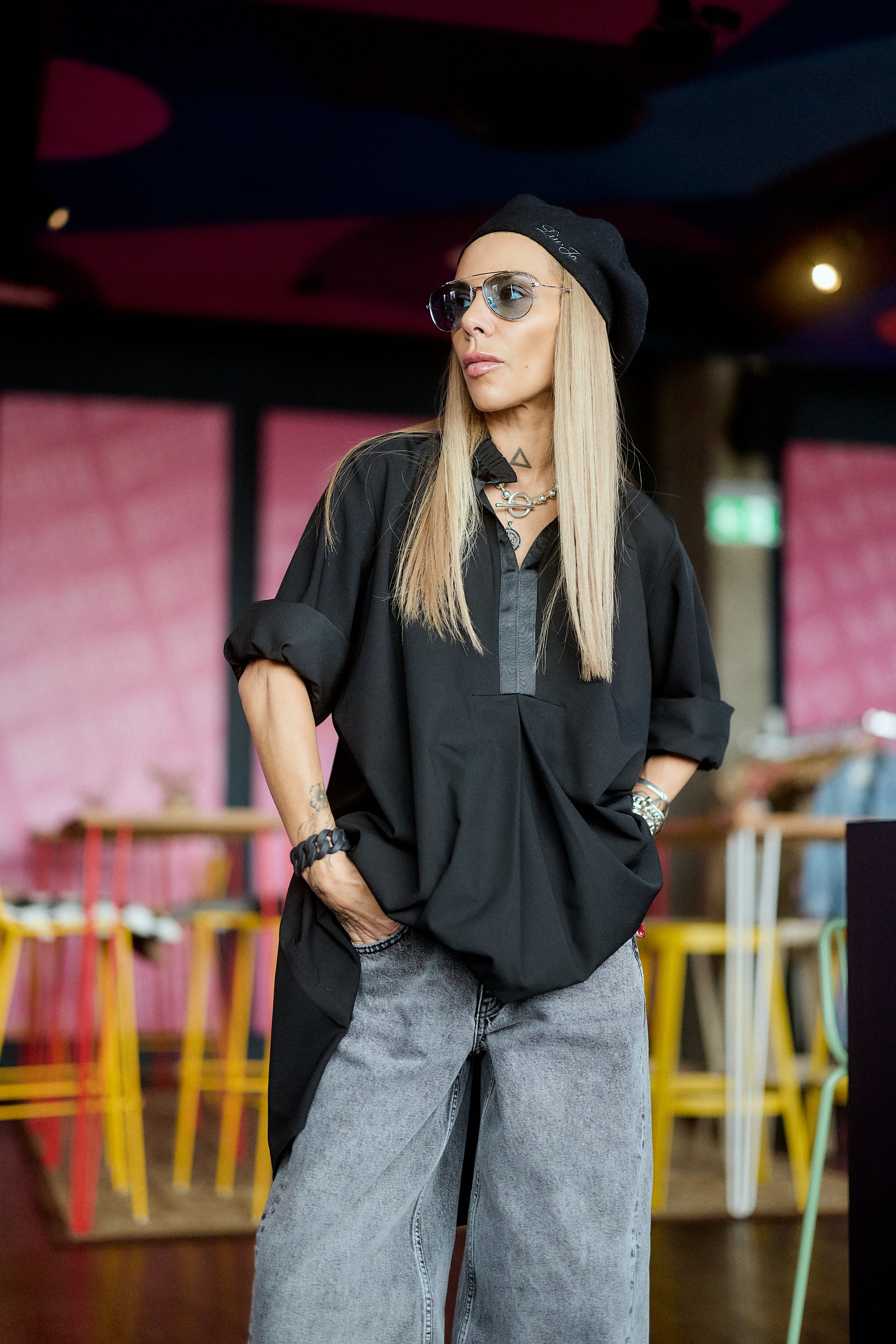 Black Oversized Shirt Dress