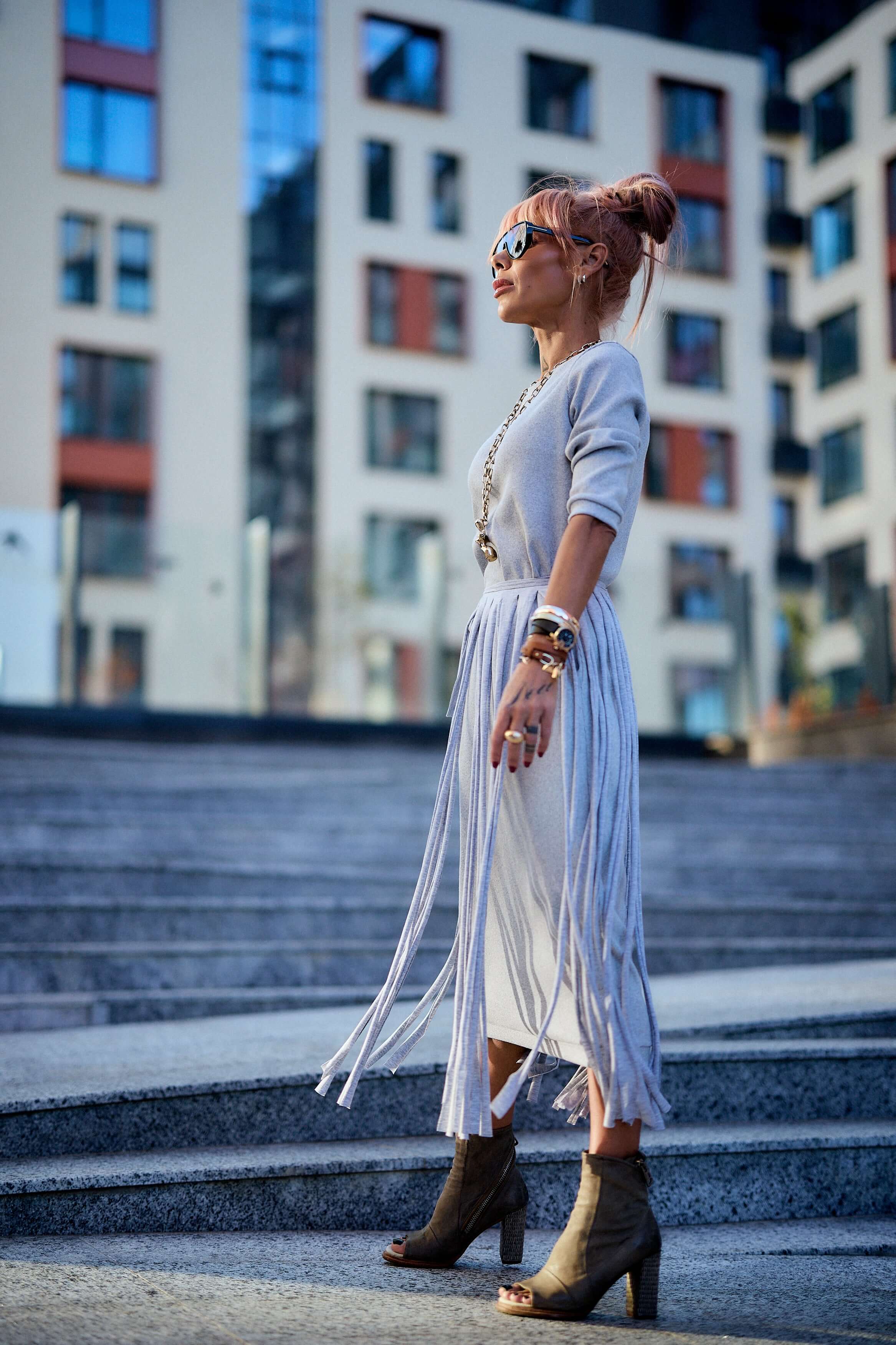 Grey Fringe Midi Dress S/M Grey Fringe Midi Dress S/M